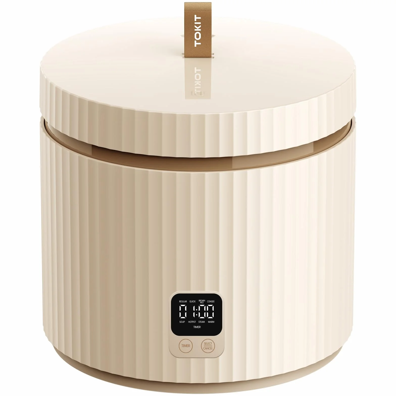 TOKIT Cuociriso PRO 1,5L Rice Cooker Mini, Risottiera Elettrica con Pulsante Touch Display per 1-3 Person Interno Antiaderente Rivestito in Ceramica Regalo Donna Uomo Coppia Alunni (Beige)