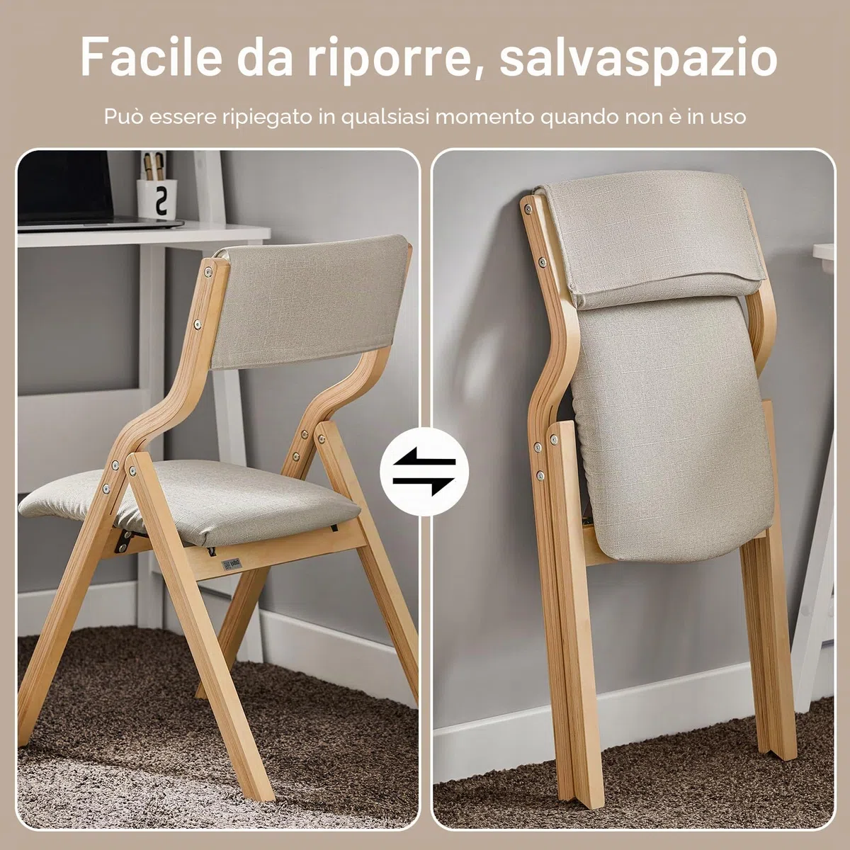 SoBuy Sedia Pieghevole da Pranzo con Seduta e Schienale Imbottiti, Design Elegante e Salvaspazio, Comoda e Resistente, Facile da Riporre, Perfetta per Cucina, Ufficio e Esterno, Grigio FST40-HG