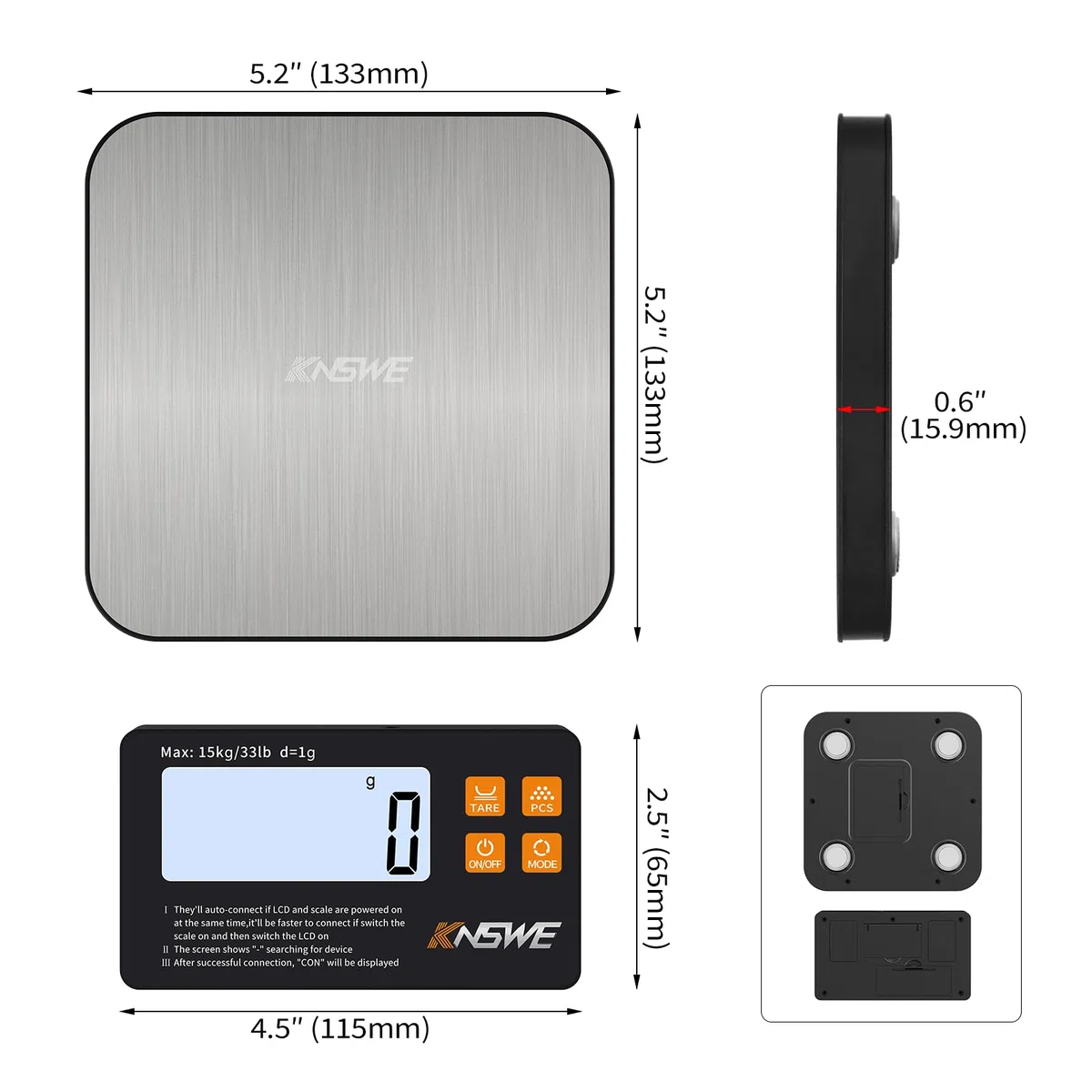 Bilancia da Cucina Divisa 15kg/1g Bilancia professionale per alimenti Collegata con display LCD separato Bilancia Alimenti con 7 unità Funzione tara Adatto a Casa cibo pasticceria