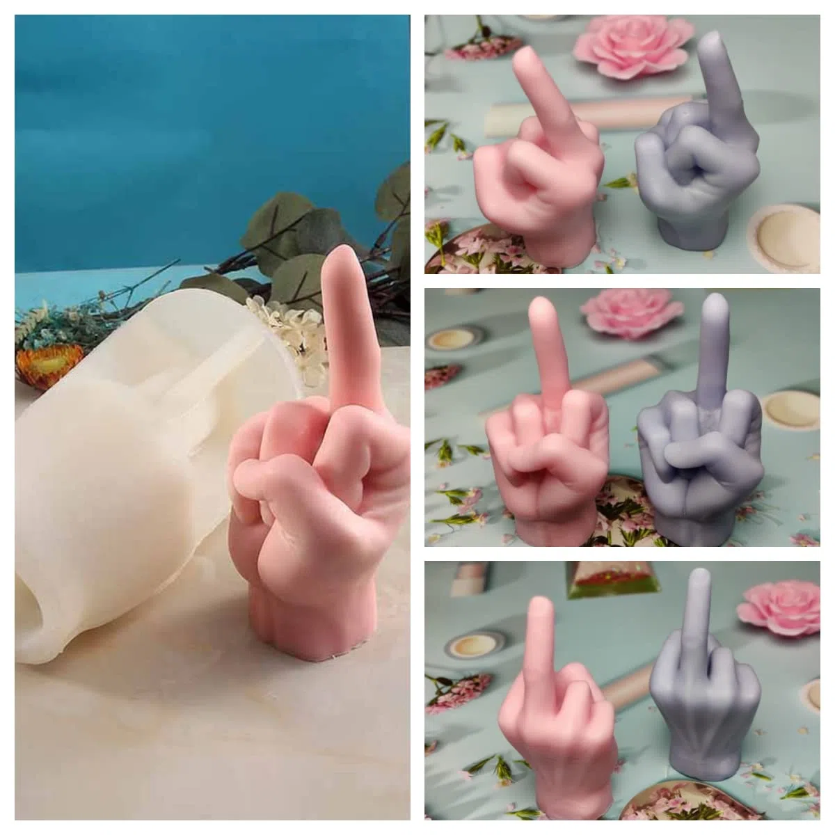 Grande stampo in silicone a forma di mano 3D, stampo per candela gesto da 17 cm, stampo per colata in resina a forma di dito medio 1:1 per fare candele e cuocere a sapone, cera e mousse gelato