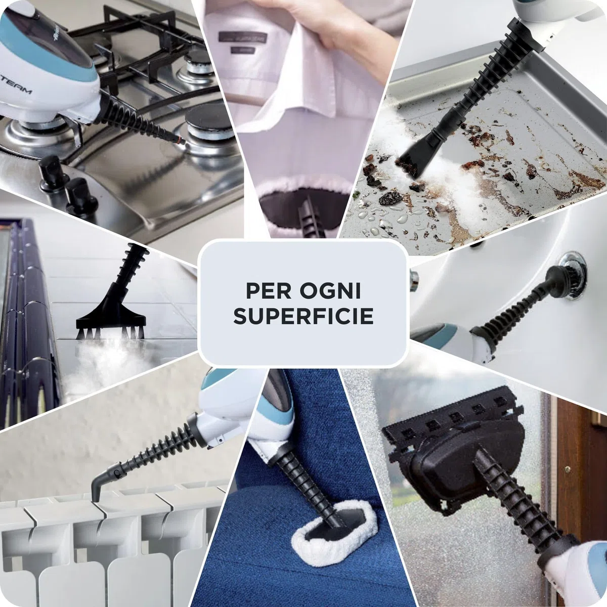 Ariete 4164 Steam Mop 10in1, Scopa Lavapavimenti a Vapore, 1500 W, Capacità 350 L, Vapore Immediato, Autonomia, Testa Snodabile, Bianco/Azzurro