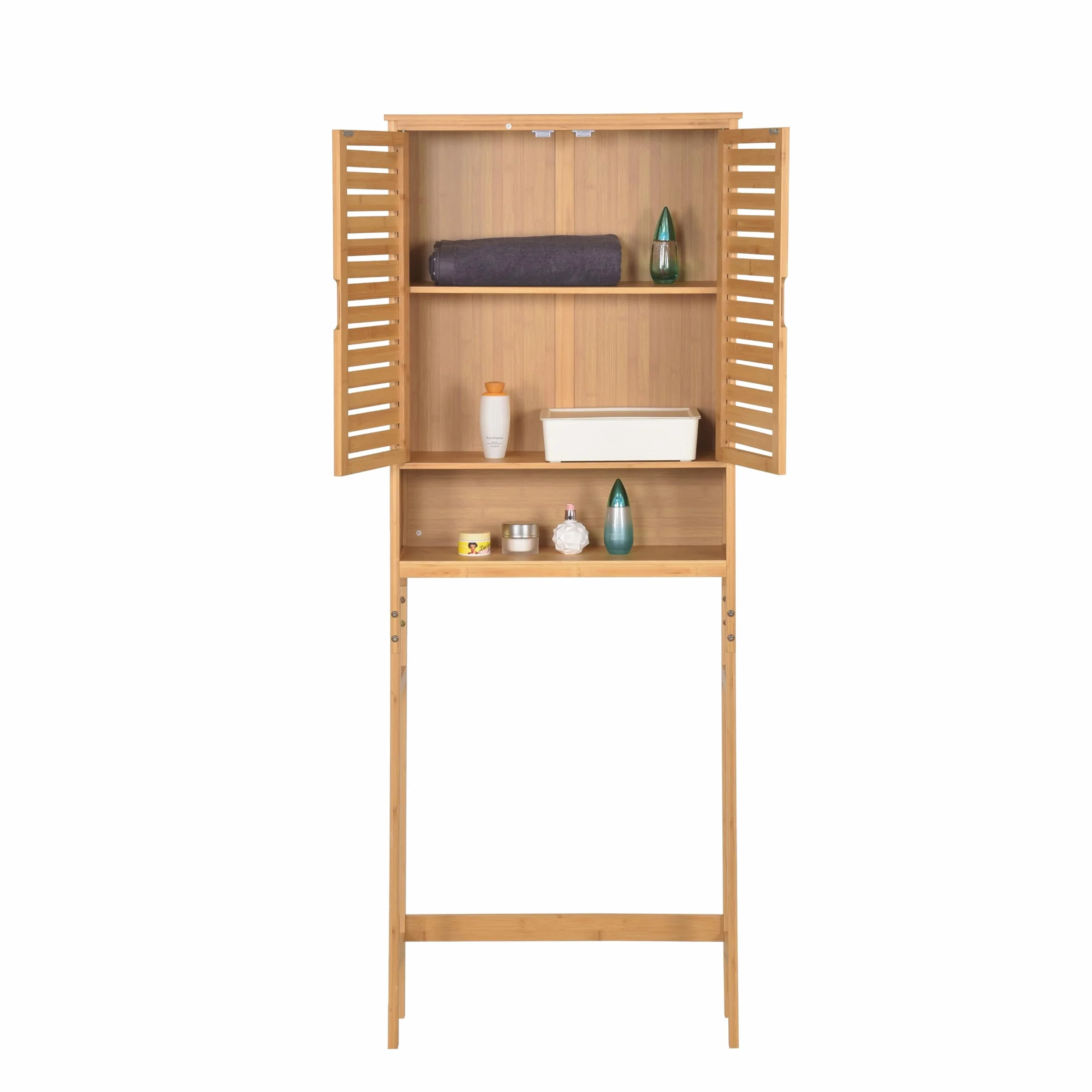 Armadietto per lavatrice in bambù, con ripiani regolabili, 170 x 66 x 23 cm, colore naturale