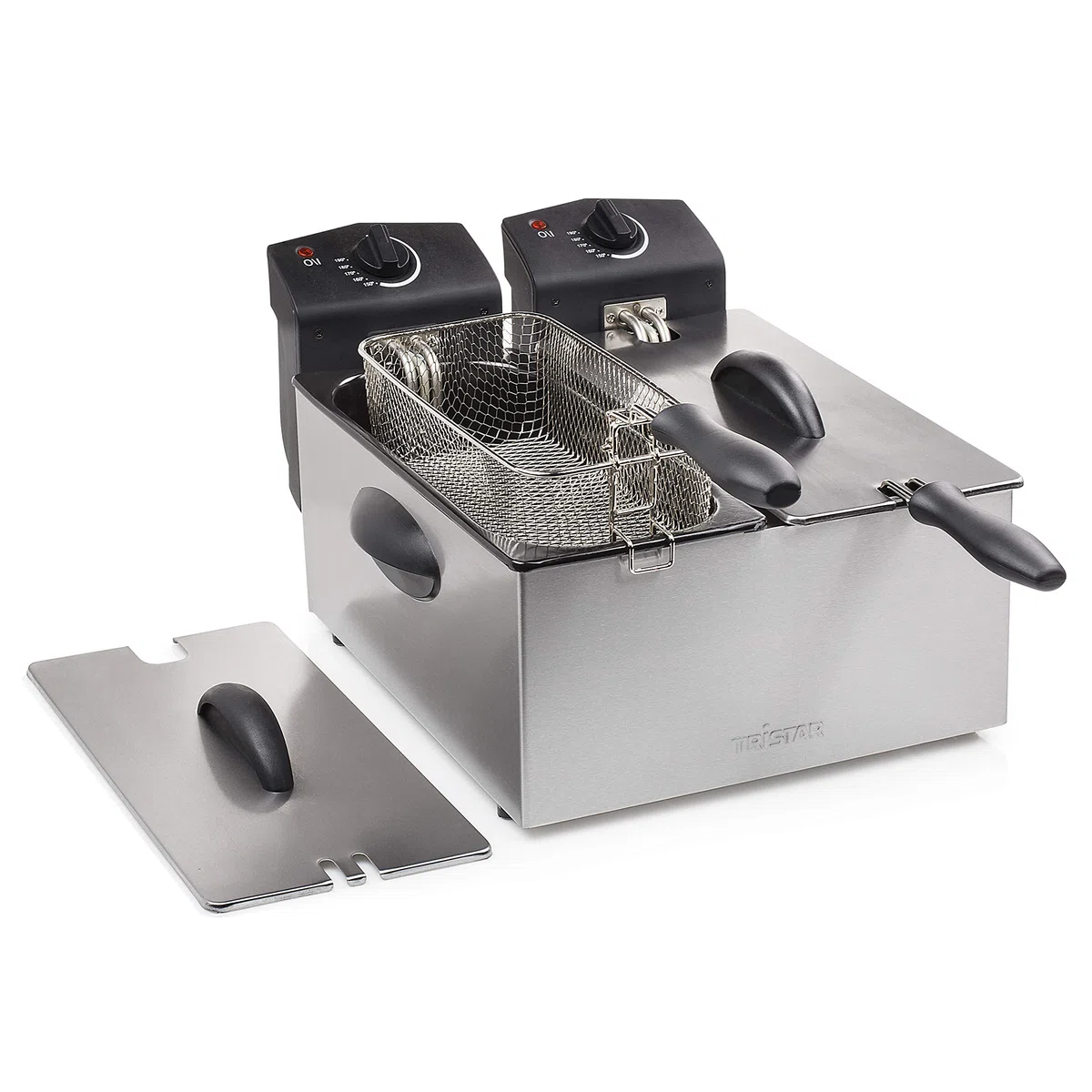 Tristar Friggitrice doppia in acciaio inossidabile - 6 litri, 2 x 1800 watt, con funzione zona fredda e livello di riscaldamento regolabile, FR-6937