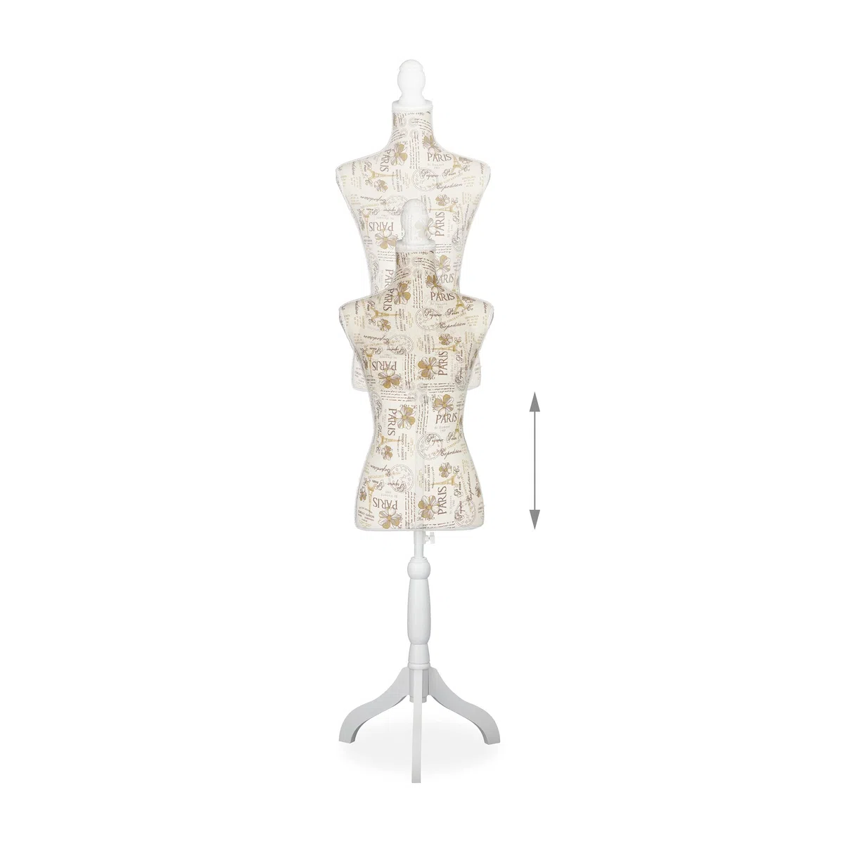 Relaxdays Manichino Sartoriale da Donna da Cucito, Altezza Regolabile HLP 167x41x34 cm, Busto da Sarta, Sartoria, Crema