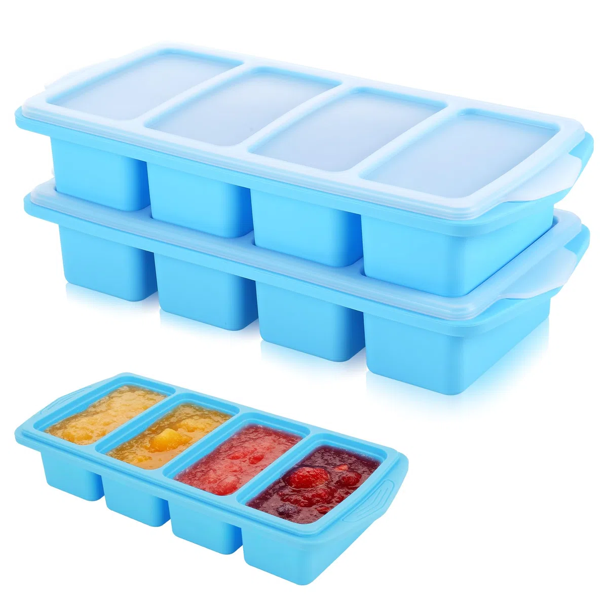 2 Pezzi Vassoio in Silicone Extra Large, Contenitori per Zuppe da Conservare in Freezer, Salse e Preparazioni Alimentari, 1 Tazza/250 ml, Azzurro Cielo (2, Rettangolare)