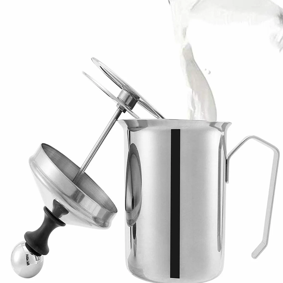 800ml Montalatte, Lychee Schiumalatte Acciaio Inossidabile Manuale Palmare Montalatte a Doppia Parete Schiuma Mousse Mixer per Caffè, Latte, Caffè Caldo al Cioccolato Cappuccino Foamer Crema