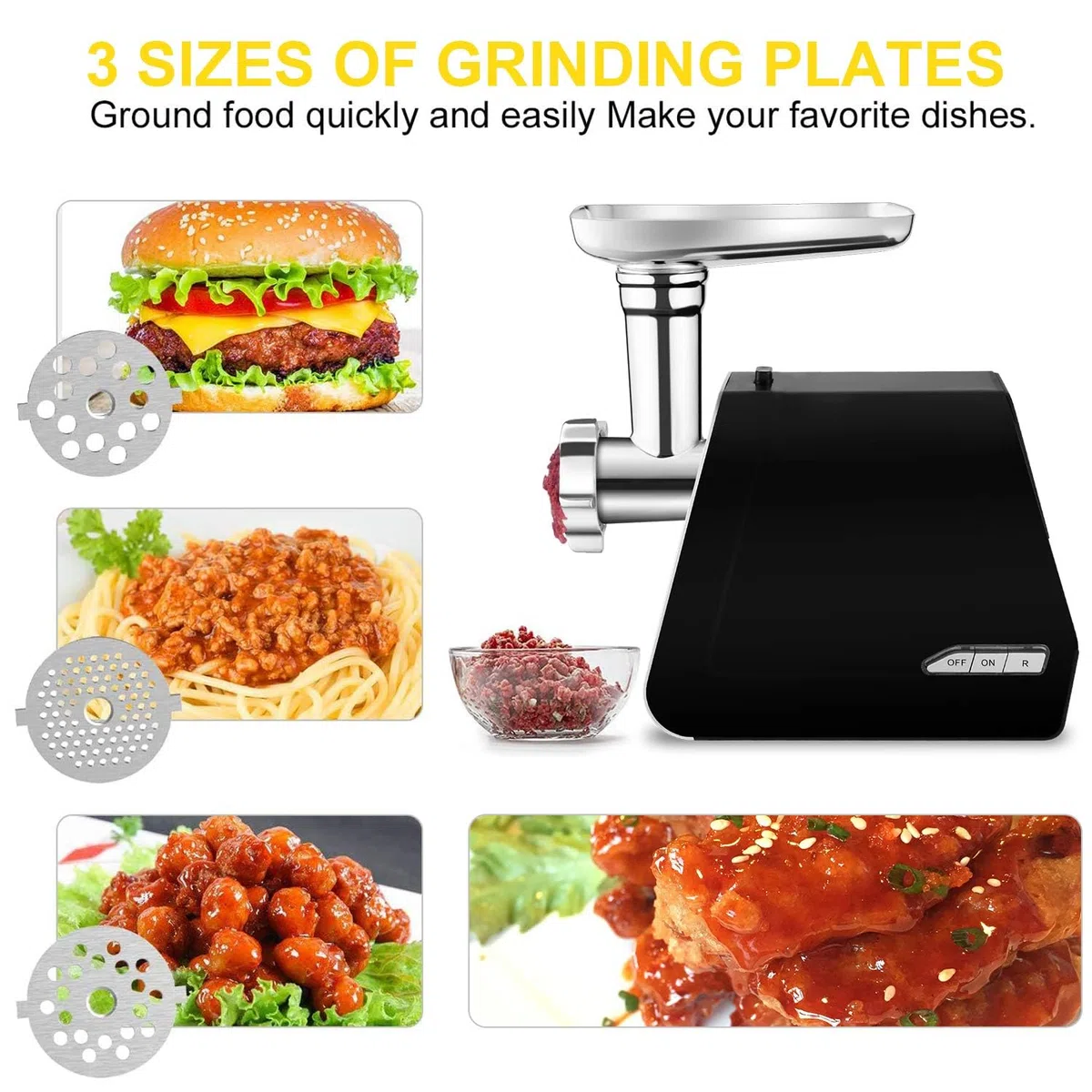 Tritacarne Elettrico Professionale 2000W con Insaccatrice e Accessorio Biscotti | Macina Carne con 3 Dischi per Carne Macinata, Salsicce, Kibbe e Biscotti - Qualità Professionale per Casa