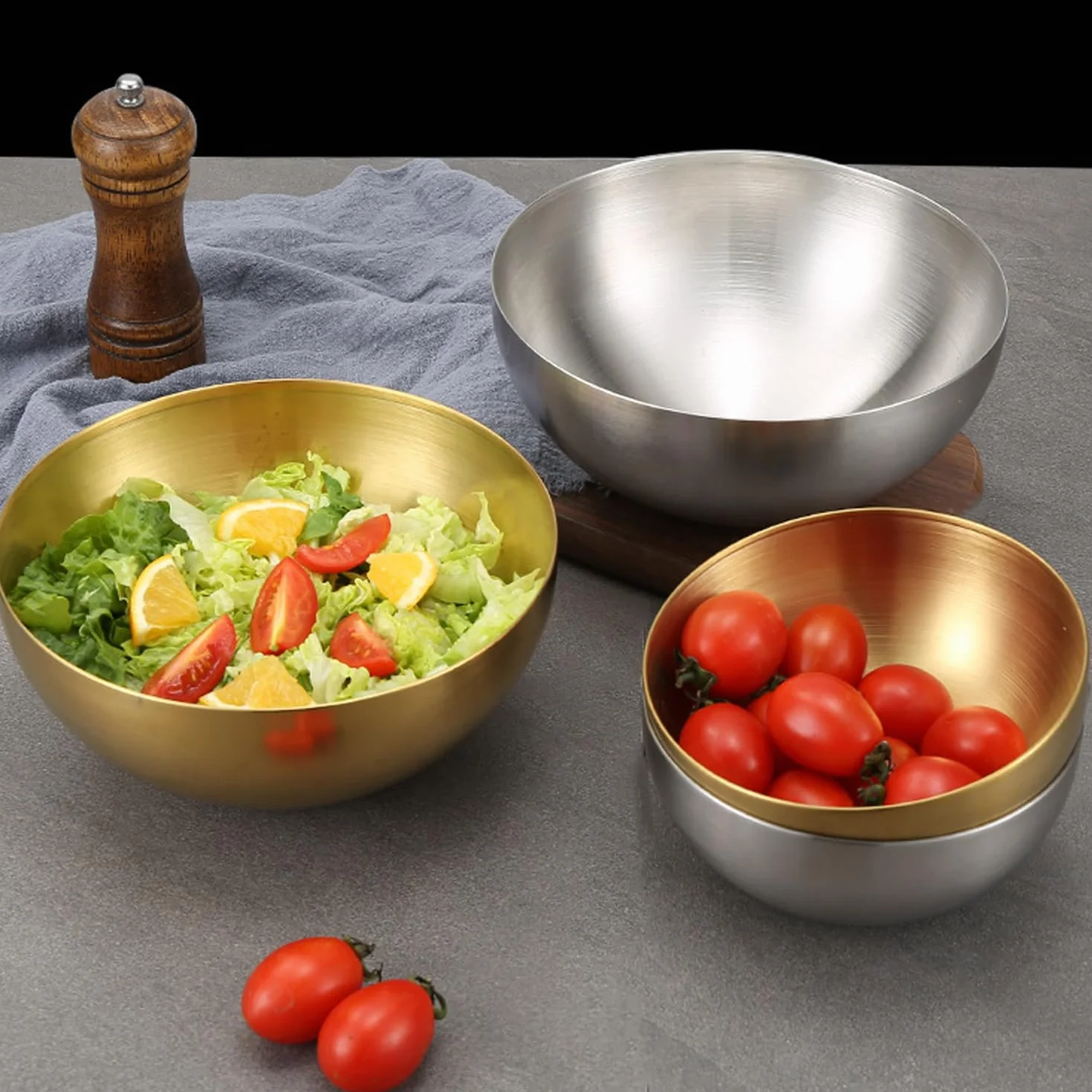 1 ciotola di riso in stile coreano coreano, in acciaio inox, capacità per insalate, pasta, zuppe, riso, frutta (20 cm)