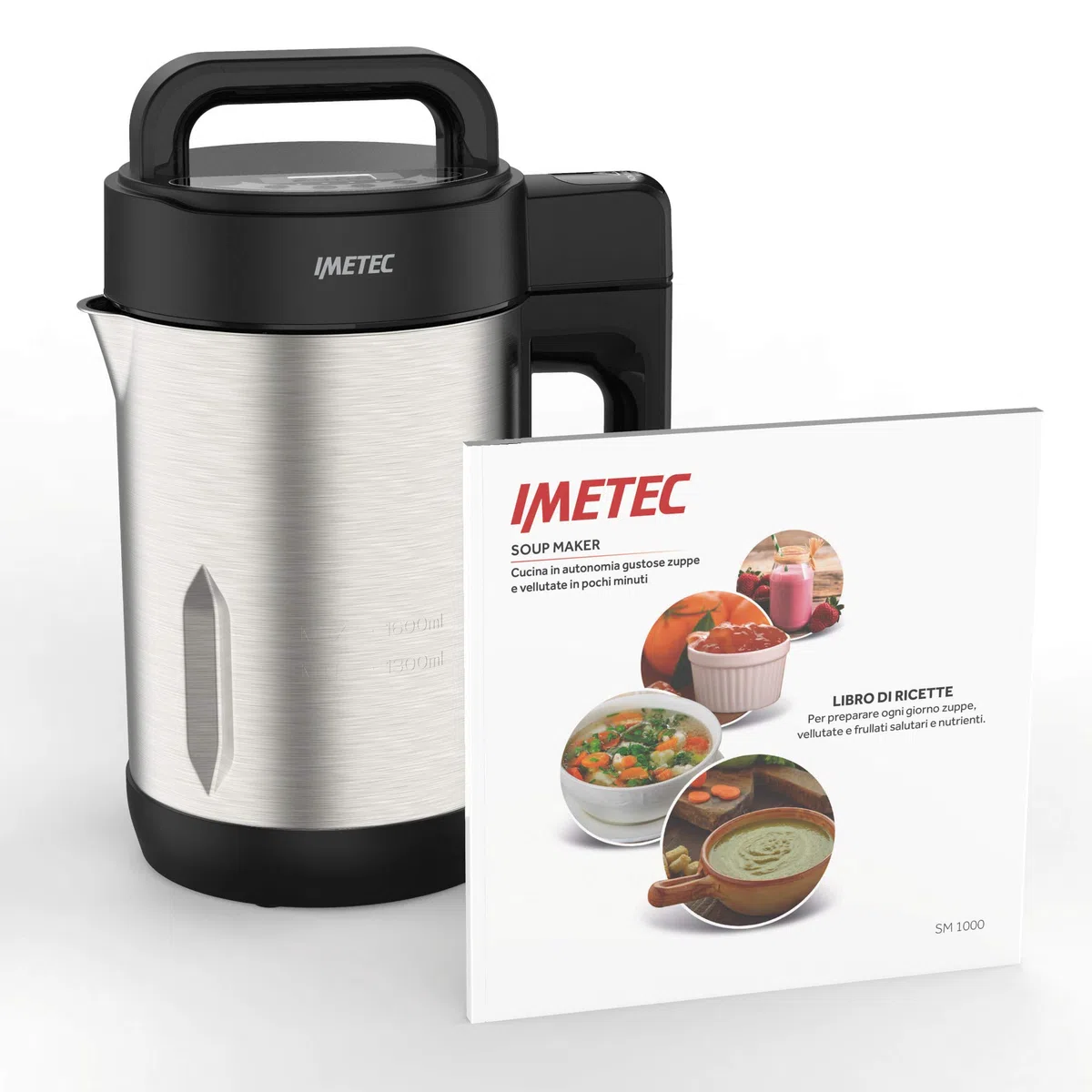 Imetec Sm 1000 Soup Maker, Cuoce E Frulla, 3 Programmi Automatici, Vellutate, Zuppe E Frullati, 6 Porzioni, Lame Seghettate Acciaio Inox, Con Ricettario, 900 W, 1.6 Litri