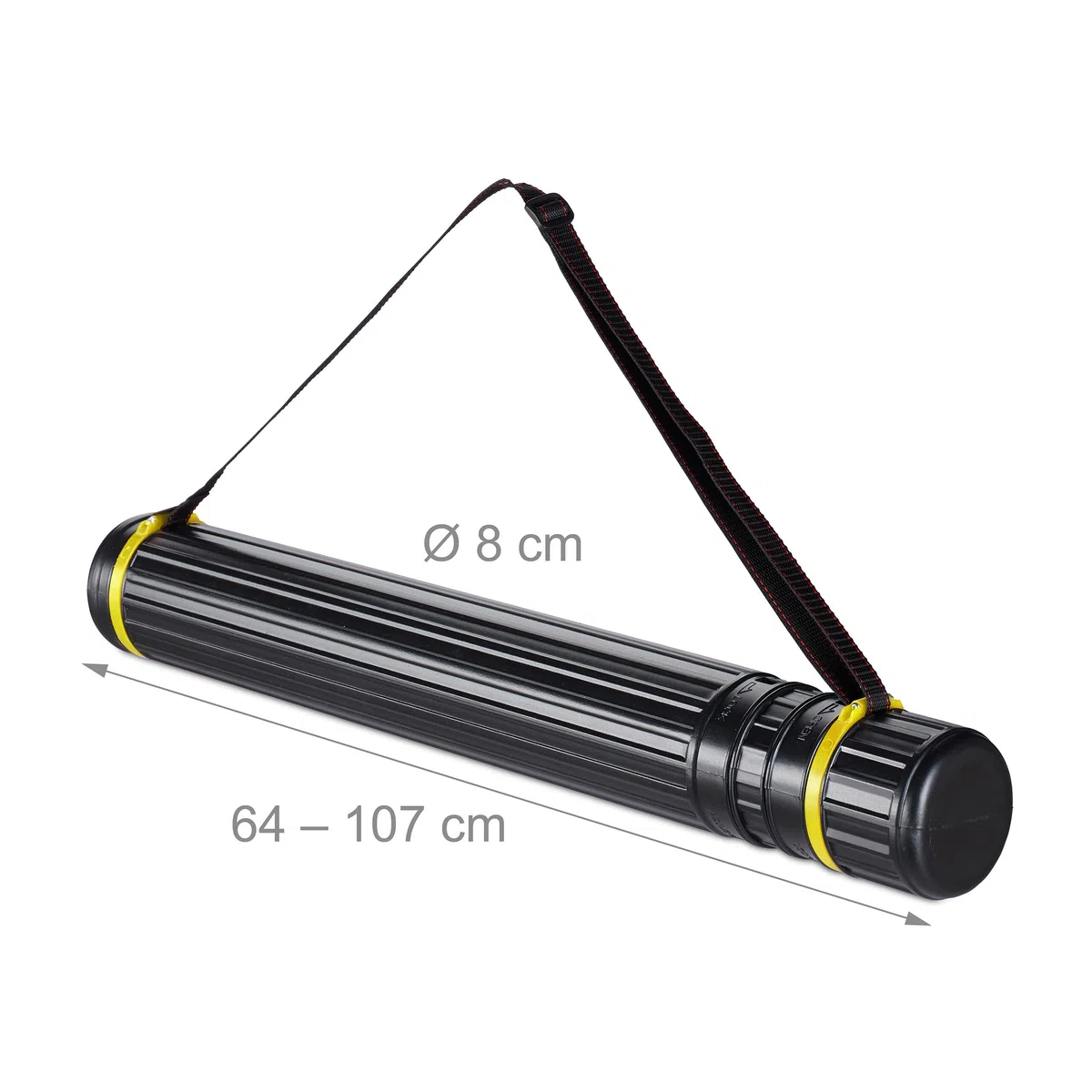 Relaxdays Tubo Portadisegni, Formato Max. A0, Cintura Regolabile, Tappo a Vite, Altezza 64-107 cm, Plastica, Nero Giallo