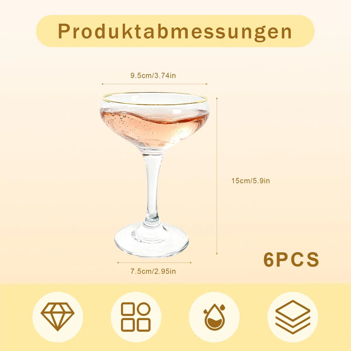 Martini Bicchieri da cocktail | Set da 6 | 235 ml | Bicchieri da champagne Gin & Tonic, Cosmopolitan, Manhattan, Tequila, Bar, Fancy Mixology, ecc., Moderni bicchieri angolari senza BPA