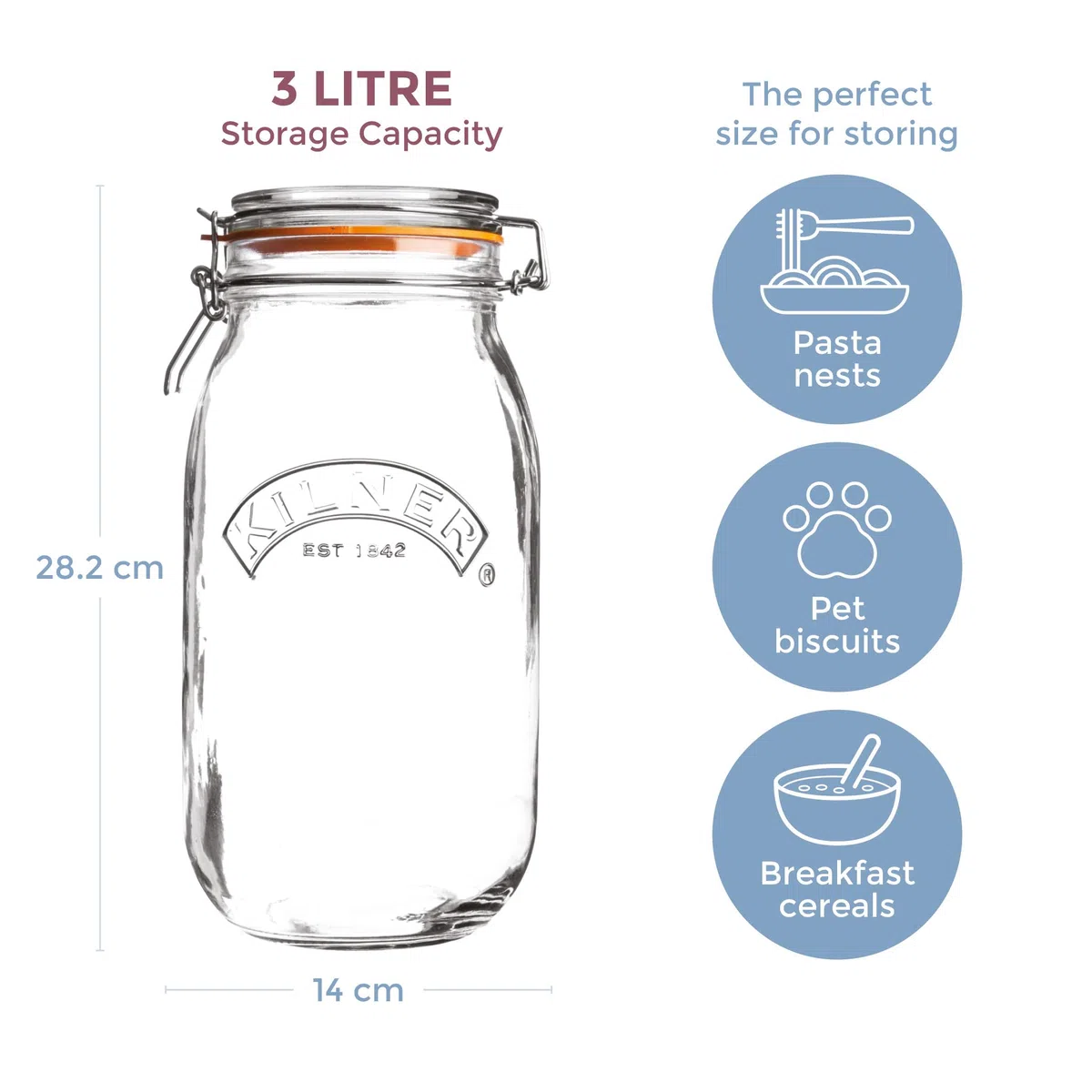 Kilner Barattolo di vetro per conserve, Trasparente, 3 litri