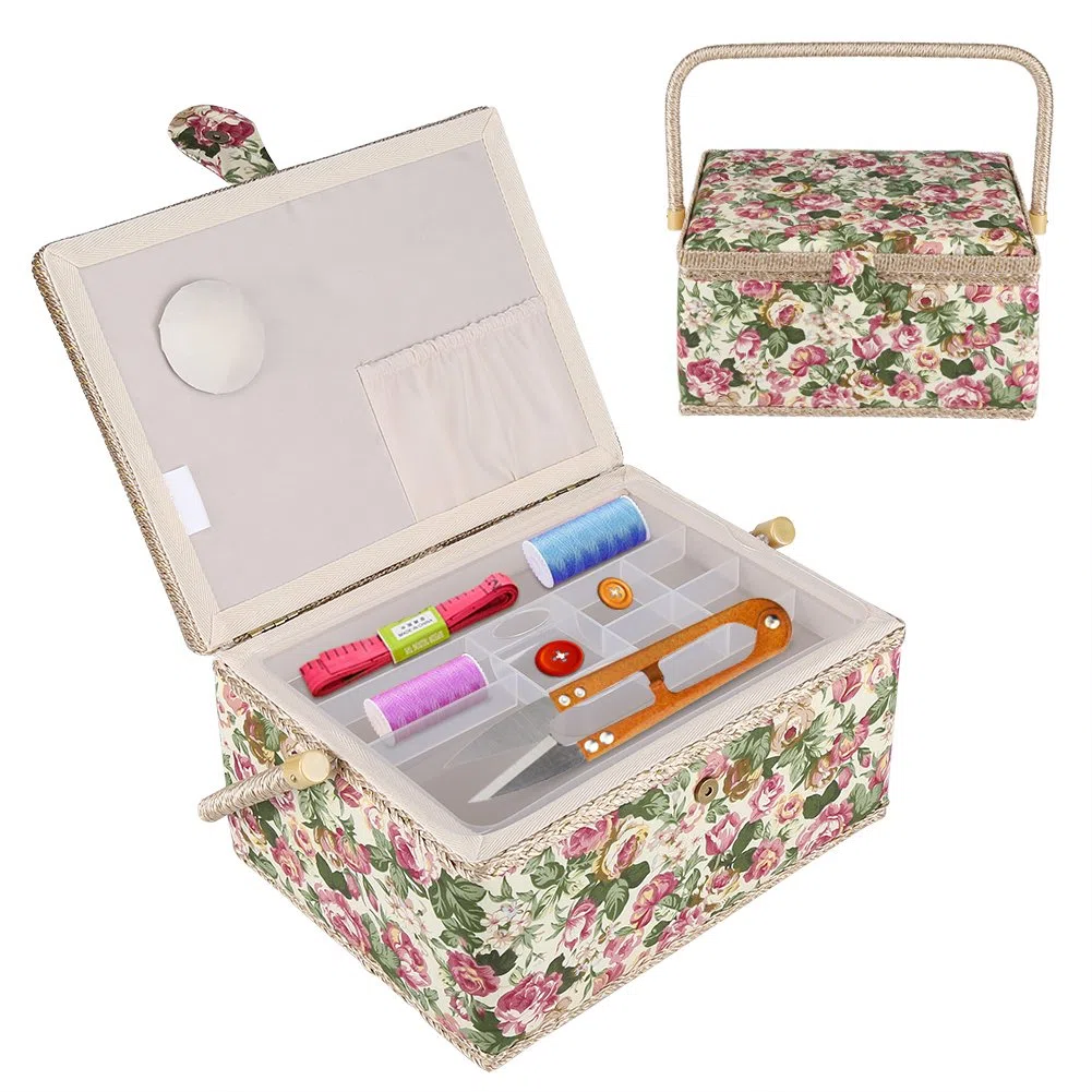 Cestini da Cucito, Scatola da Cucito, Premium Scatola da Cucito Accessori di Cucito Scatola di immagazzinaggio, Cestino Organizer in Legno per Casa