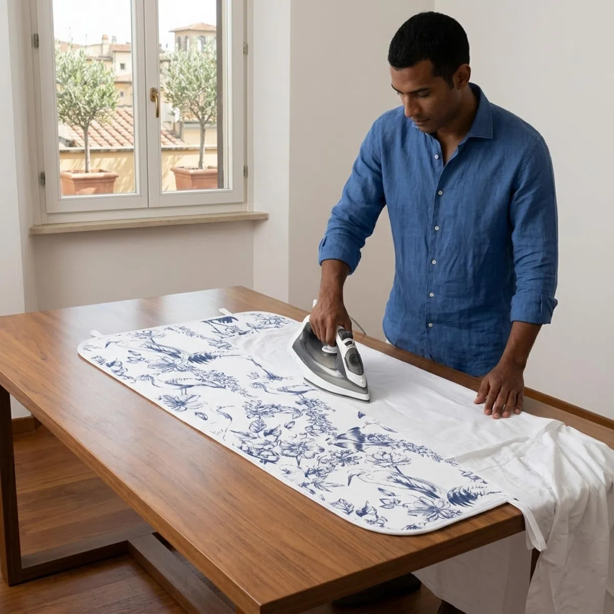 Umiin Copertura per Stirare Universale 75x100 cm - Tappeto da Stiro Spesso con 3 Clip per Porta e Parete - Pieghevole con Cinghie di Fissaggio - Design Uccelli e Fiori, Ideale per Tavolo e Letto