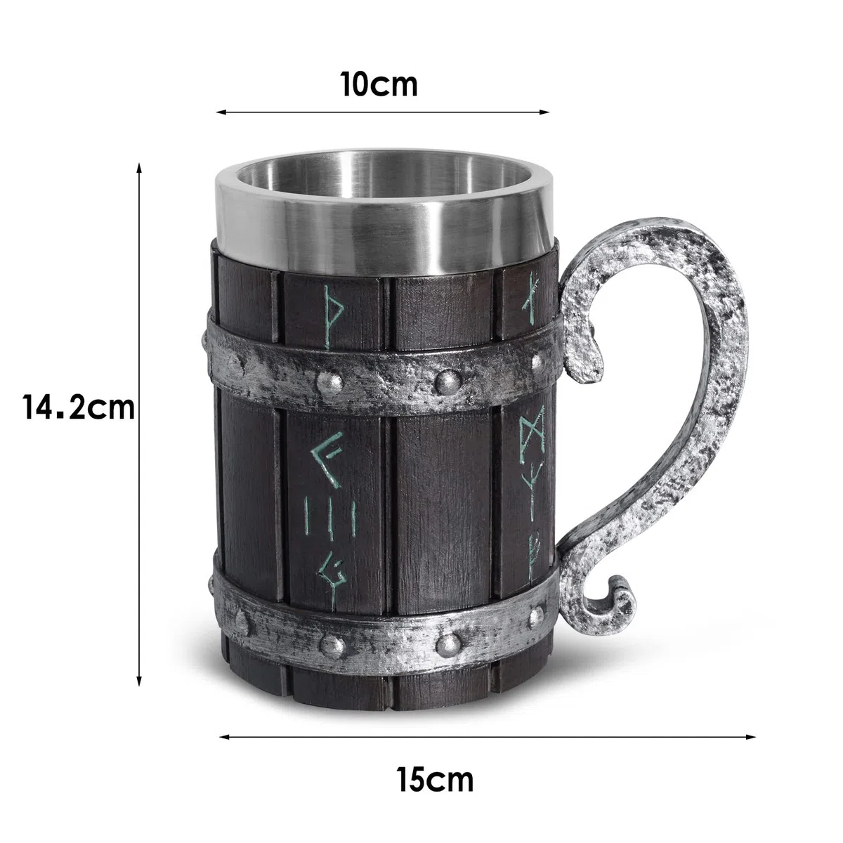 OTARTUDE Tazza da birra in legno di quercia medievale norvegese vichinga, con rivestimento in acciaio inox, tazza da caffè con rune vichinghe nordiche, regalo per la festa del papà, 550 ml