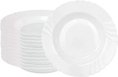 Bormioli Rocco, serie Ebro, set da 12 piatti fondi, scodelle, fondine, 23,5 cm di diametro, 300 ml di capienza, in vetro temperato "Opal Glass"