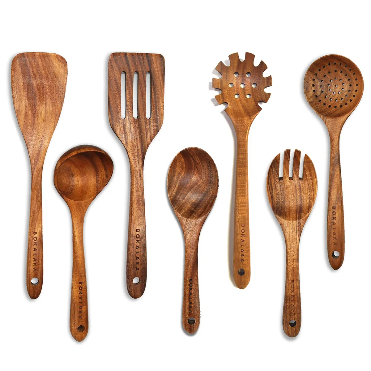 Cucchiai in legno per cucinare, 7 utensili da cucina in legno di teak, set di utensili da cucina in legno di legno, spatola in legno per cucinare