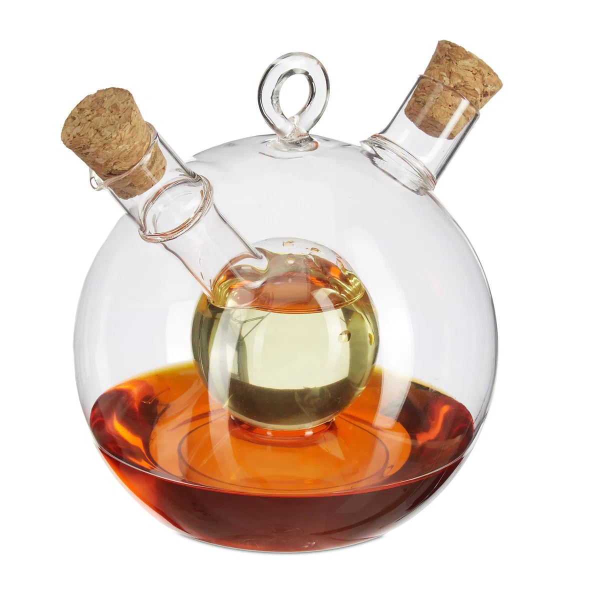 Relaxdays Dispenser di olio e aceto 2 in 1, set da 2, flaconi in vetro con tappi in sughero, capacità 375/50 ml, trasparente