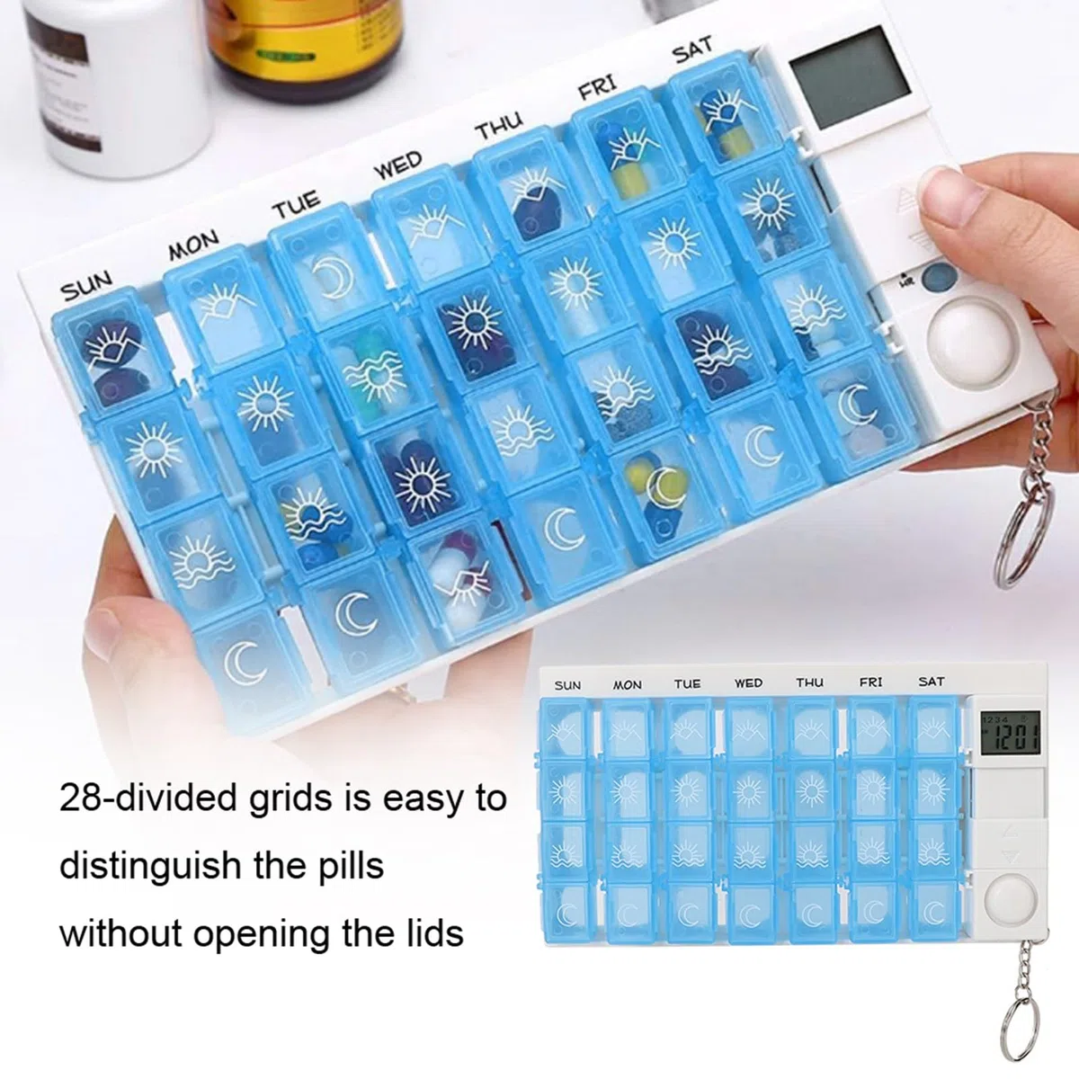 Brrnoo Dispenser automatico di pillole con promemoria elettronico, contenitore per medicinali per 7 giorni, blu