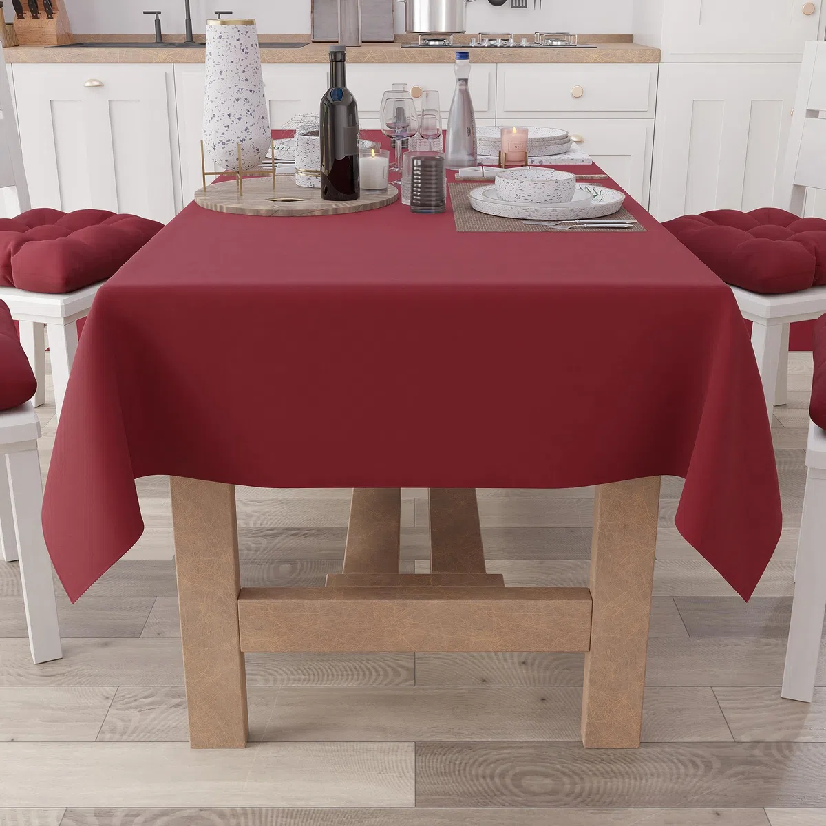 PETTI Artigiani Italiani - Tovaglia, Tovaglia da Tavola, Tovaglia Cucina in Cotone Disegno Tinta Unita Bordeaux X12 Posti (140x240 cm) 100% Made in Italy