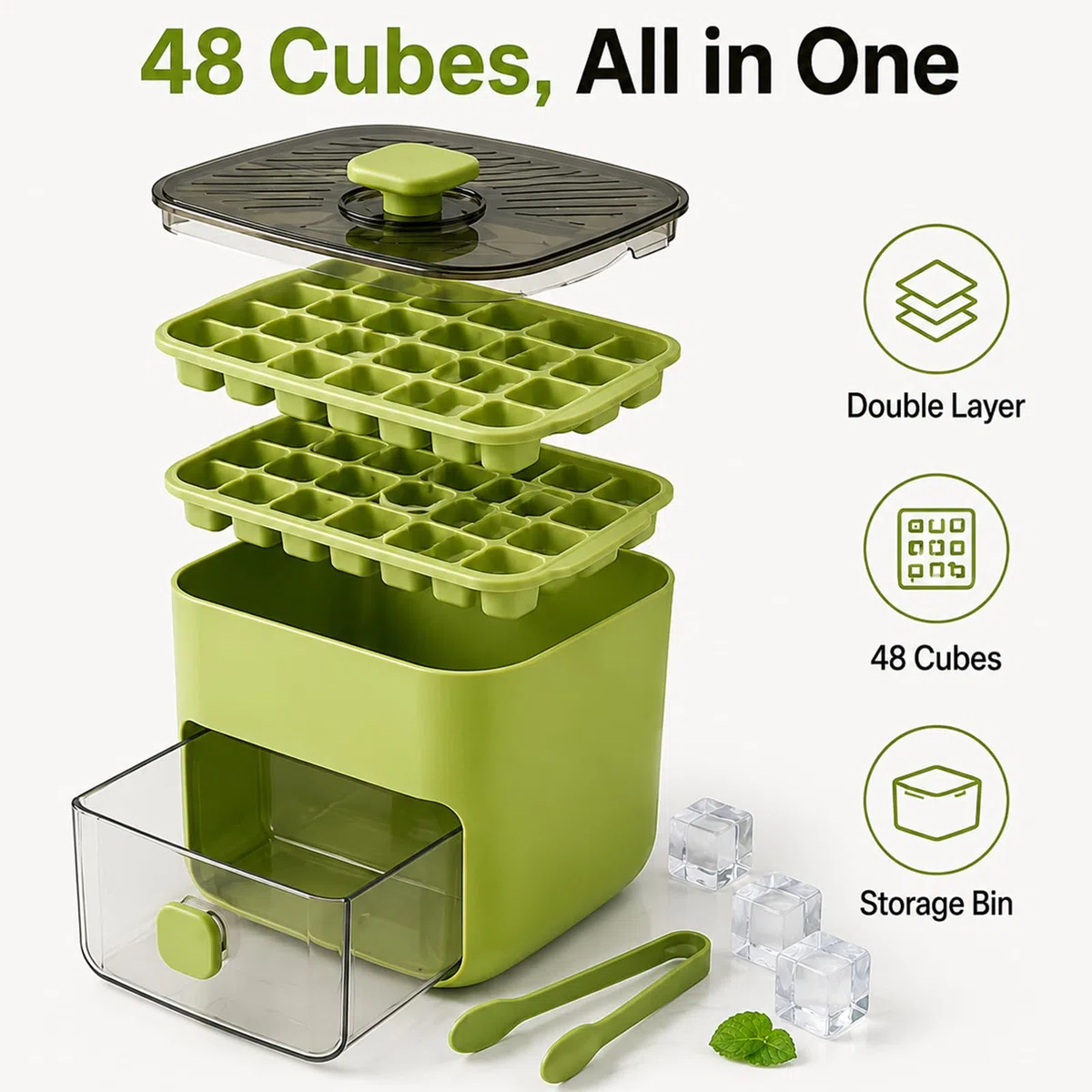 Piccola macchina per cubetti di ghiaccio, 48 cubetti di ghiaccio, semplice pressione per sciogliere il ghiaccio, raffreddare cocktail, whisky, caffè, cubetti di ghiaccio con contenitore per cubetti di