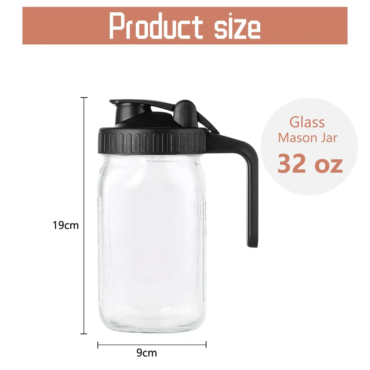 Hniuyun Brocca per latte, 907 ml, ermetica, in vetro, a bocca larga, con coperchio per versare latte materno, tè freddo, caffè freddo, succo di frutta (nero)