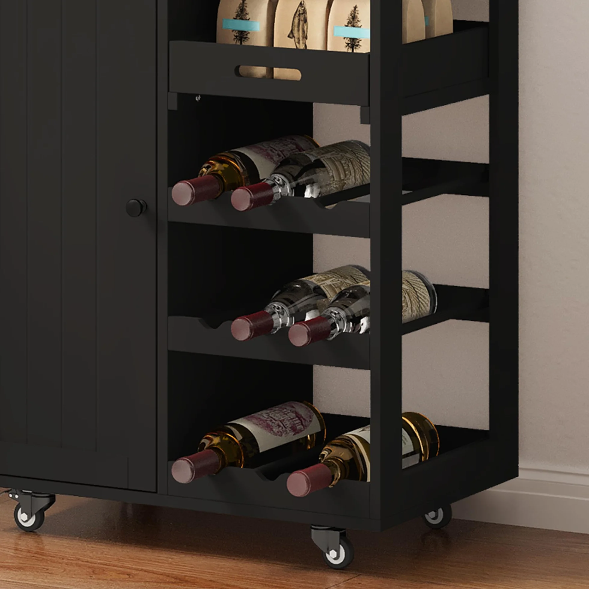 Xbro Mobile Bar con Ruote e Cassetto, Carrello Cucina Salvaspazio con Vassoio Rimovibile e Portabottiglie, Ideale per Watch Party, Aperitivi e Serate Calcio, 40x64x91 cm