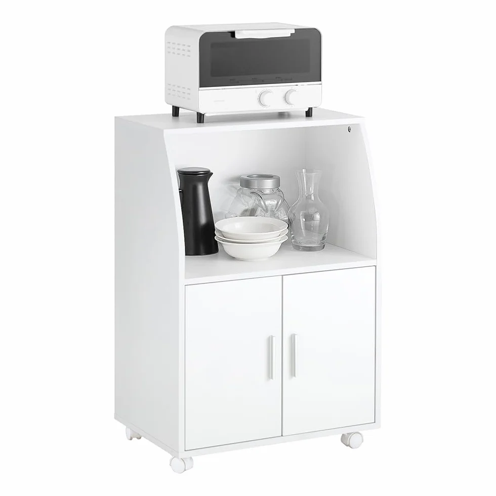 SoBuy Mobile Cucina Salvaspazio con Ante e Ripiano Regolabile – Carrello con Ruote Compatto per Microonde, Stampa o Caffè – Credenza Cucina Moderna Bianca 92x59x40 cm FRG241-W