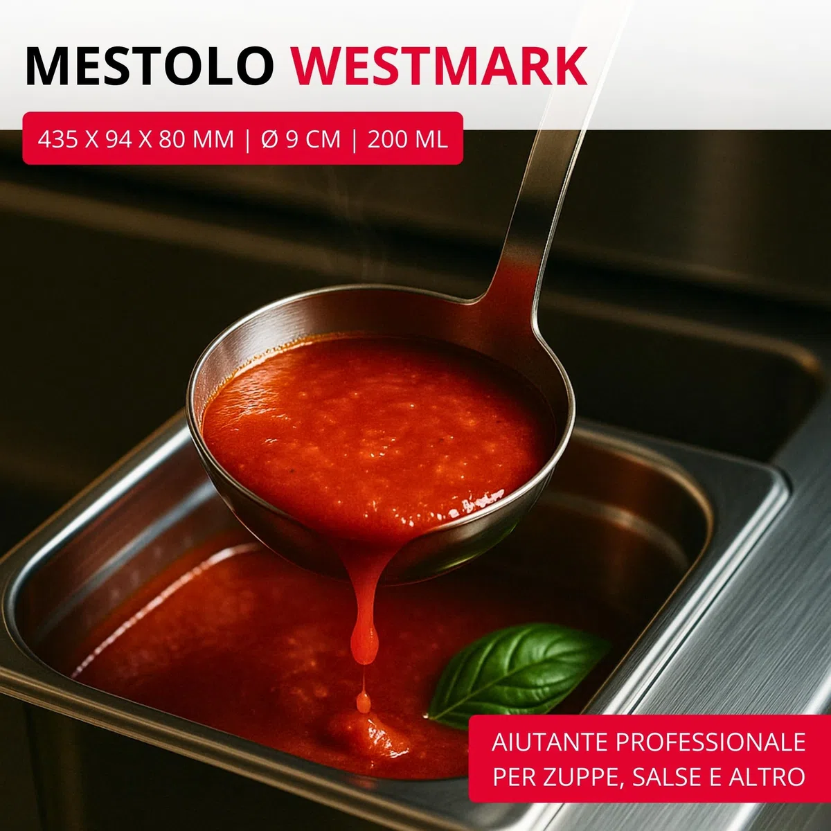 Westmark Mestolo Pro – piccolo in acciaio inossidabile per la cucina professionale – Mestolo per salse, condimenti, ecc. – Argento, Ø 9 cm, 200 ml
