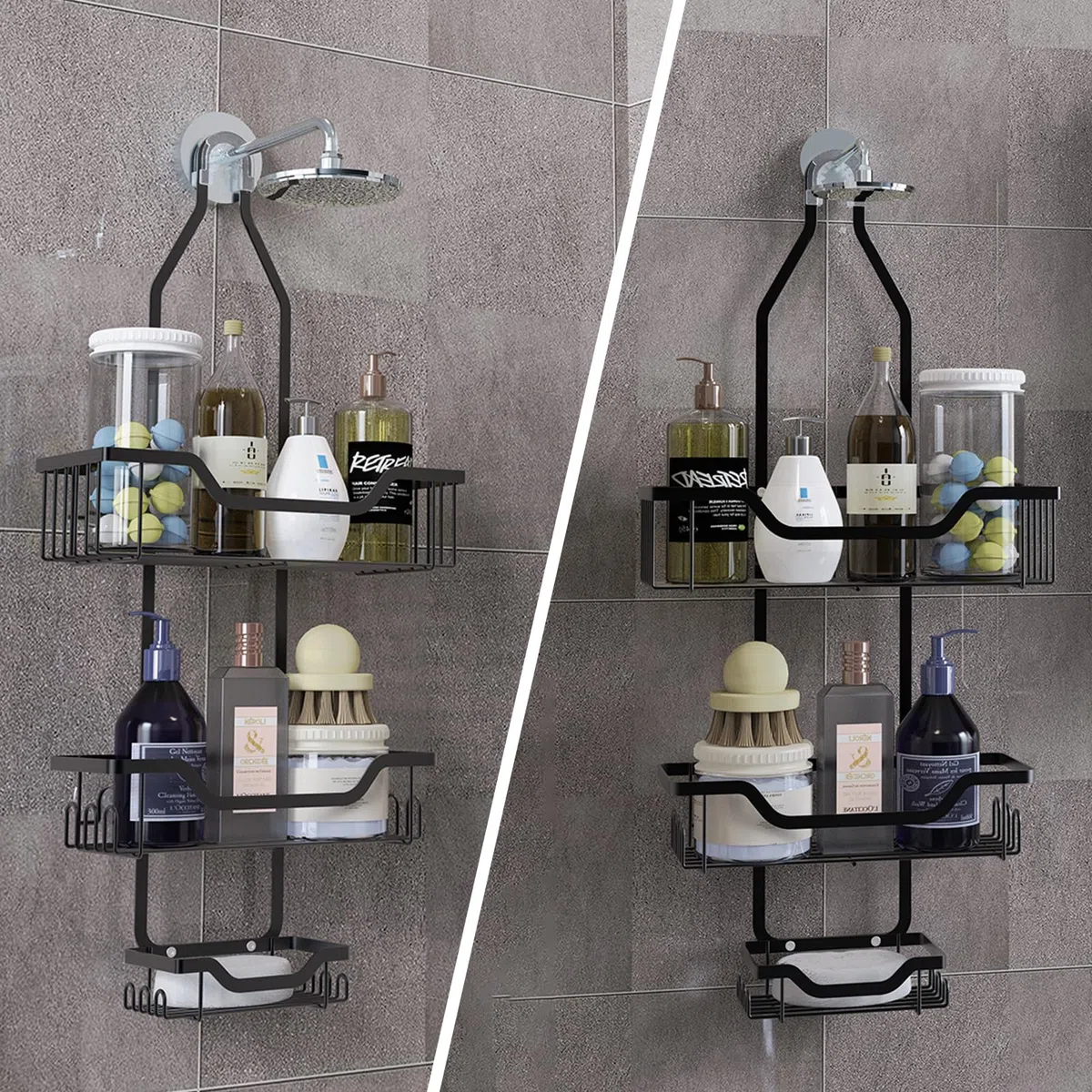 Mensola da doccia sospesa, mensola doccia a 3 ripiani, senza foratura, da appendere con 2 cestelli, 1 vassoio per sapone, mensola doccia, organizer da bagno in acciaio inox, porta shampoo