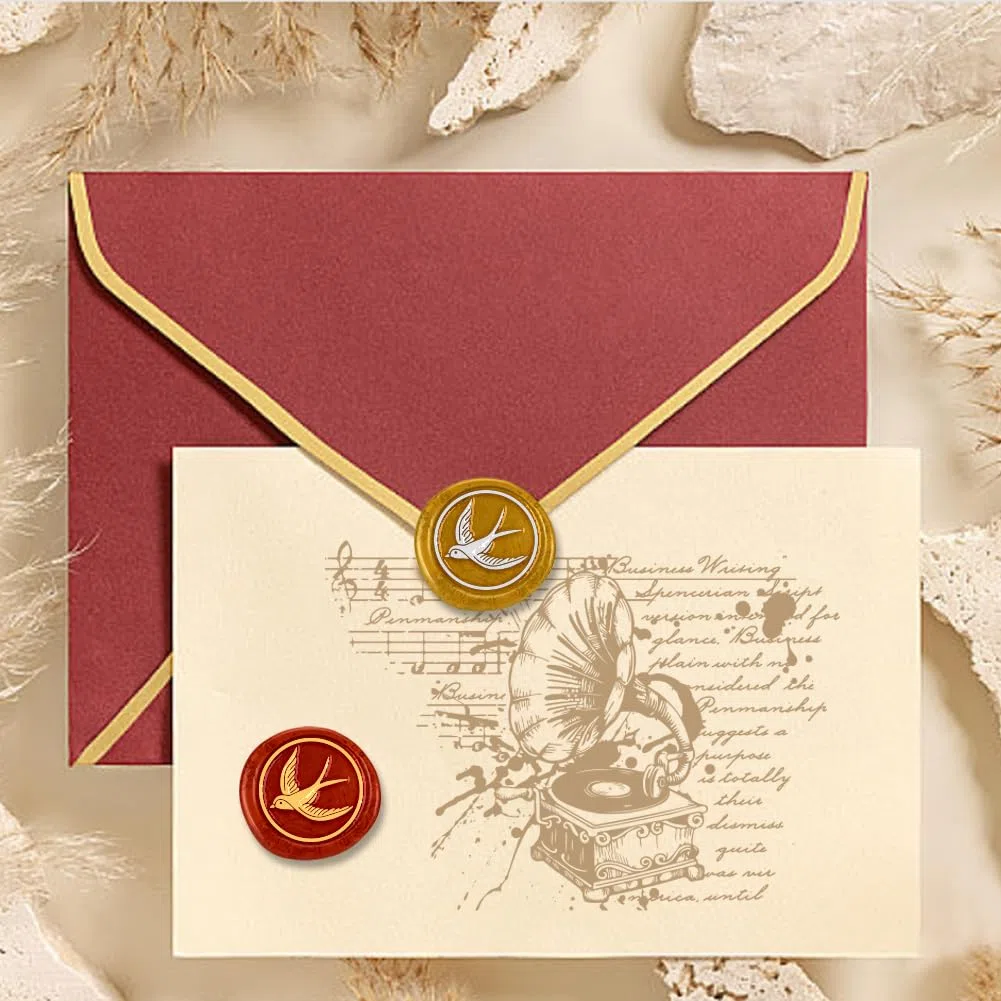 Timbro per ceralacca a forma di rondine, per inviti di nozze, in rilievo, rimovibile, 2,5 cm, in ottone, con manico in legno, buste, confezioni regalo, decorazione, artigianato adesivo