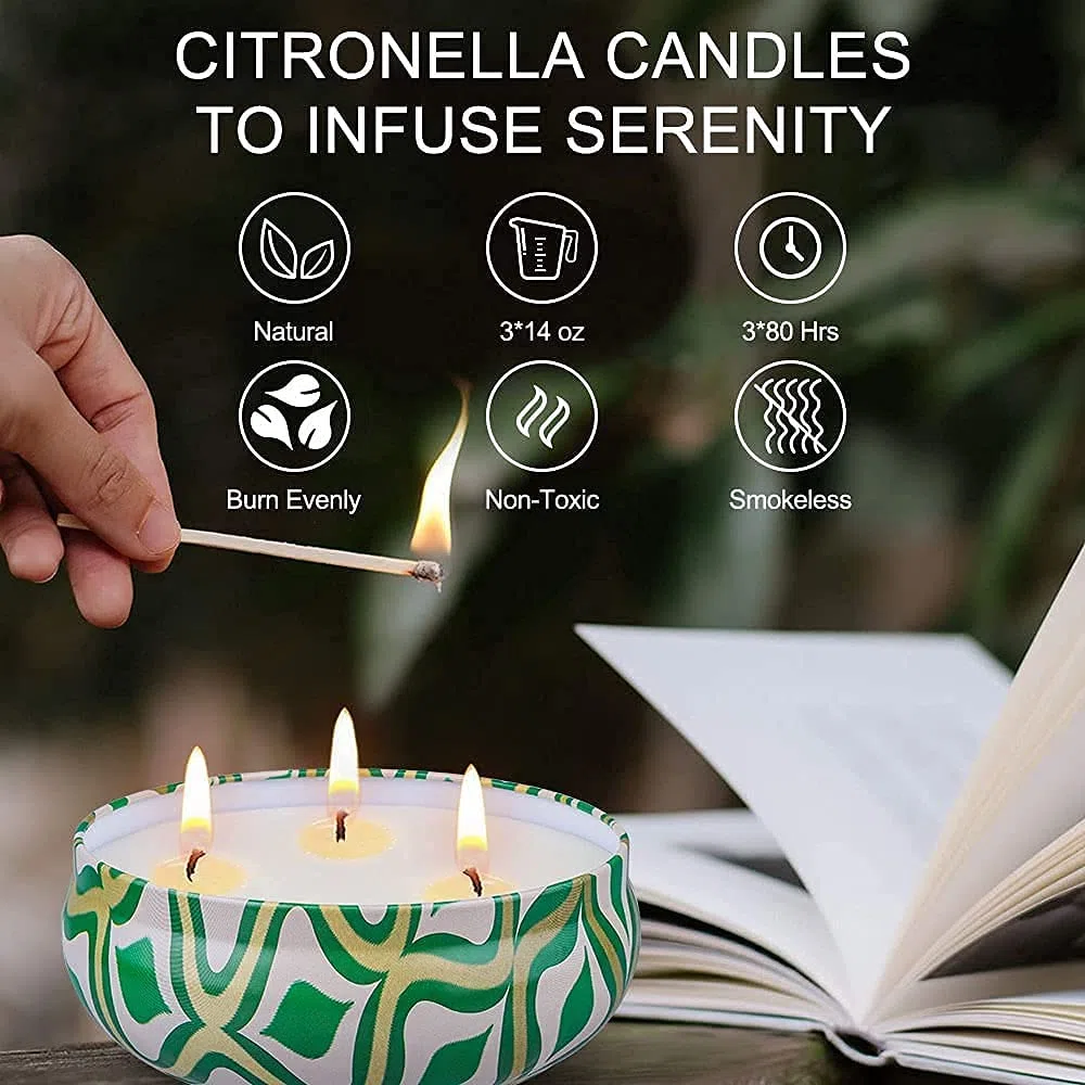 Supersun - Candele alla citronella, 3 candele profumate grandi da 396,9 g, senza fumo, durata 80 ore, per giardino, barbecue, campeggio, patio, esterni, interni, 100% cera di soia naturale