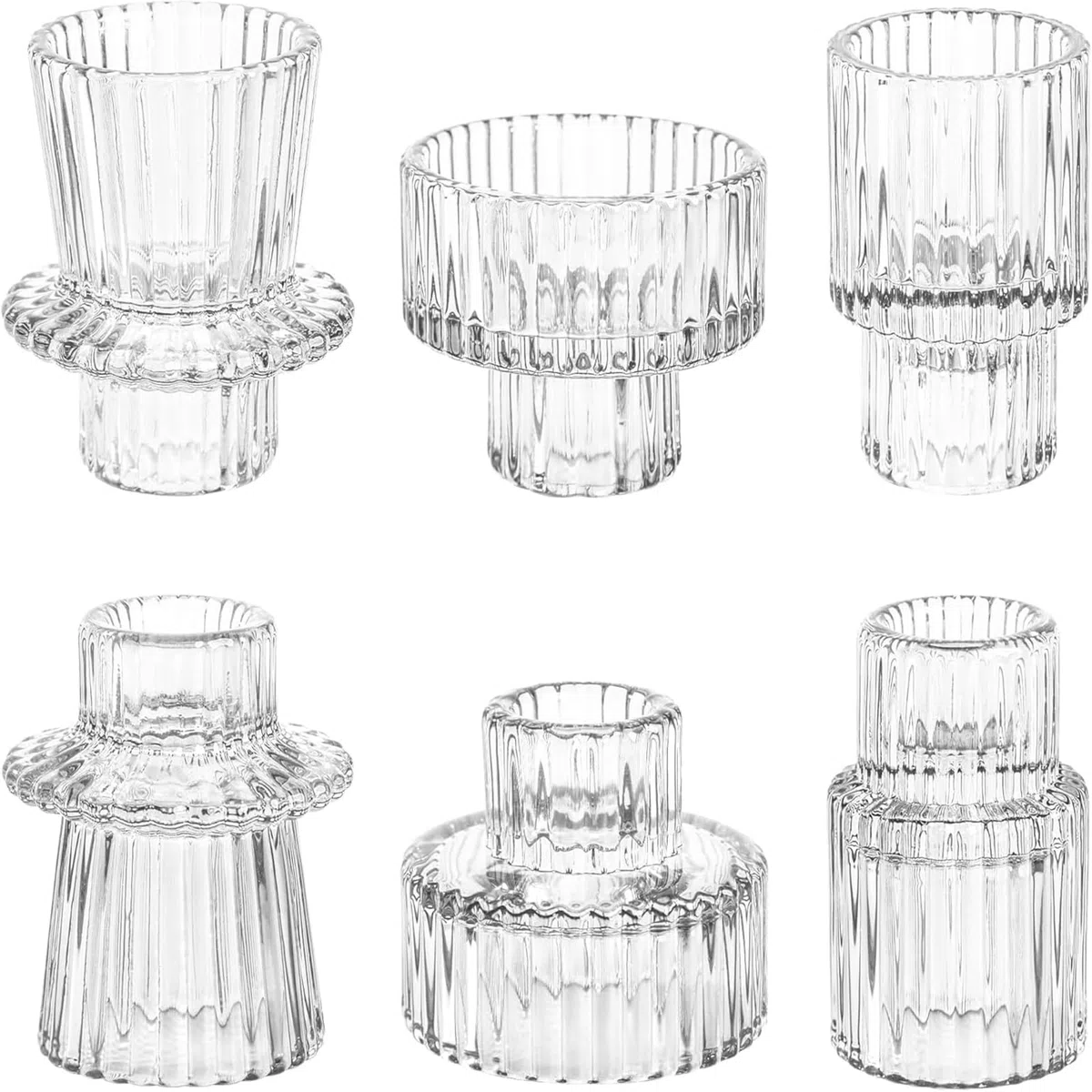 Porta Candele Set, Portacandele da Tavolo, Moderni Vetro Decorazione, Porta Tealight Candle Holder,Cristallo per Casa, Cena, Matrimonio, Festa, Festival (6, Trasparenti)