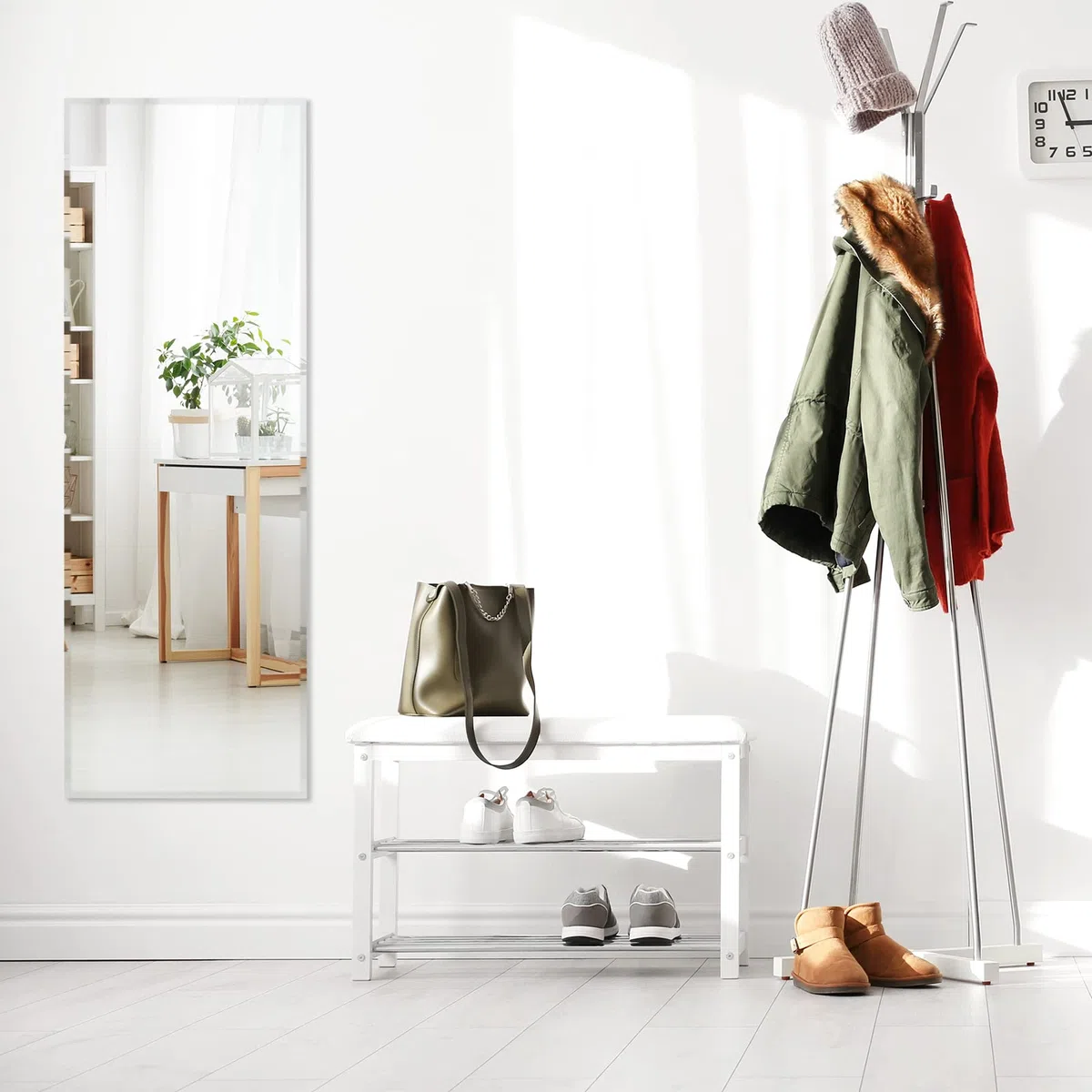 COSTWAY Specchio da Parete 110 x 38 cm, Specchio Rettangolare Montato a Parete, Specchio a Figura Intera per Guardaroba Corridoio Soggiorno