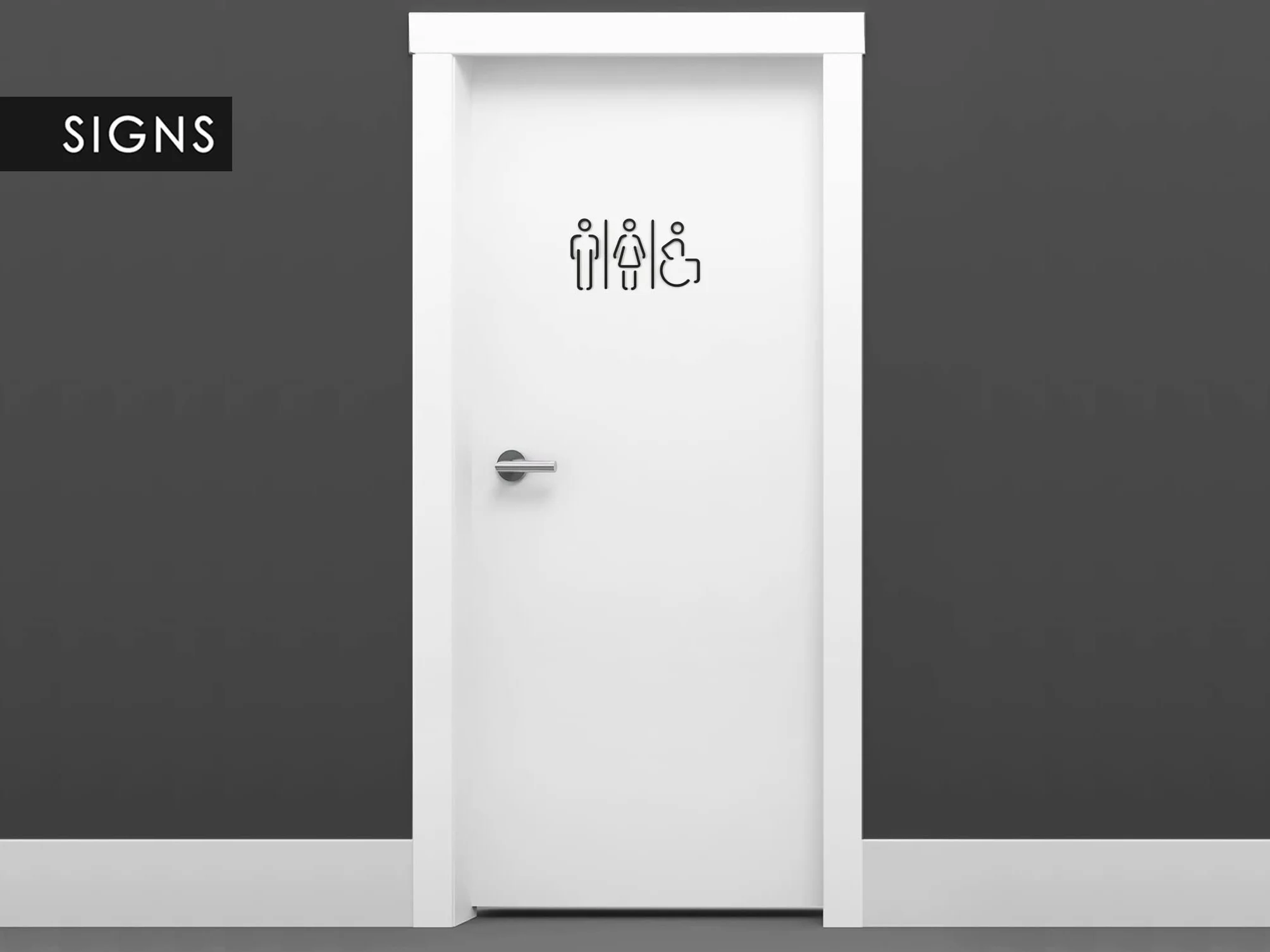 Signs – Pittogrammi a rilievo, sottili, adesivi. Simboli bagno Uomo Donna Disabile (15 cm) – Cartelli servizi igienici SA151 (1 Uomo + 1 Donna + 1 Disabile, Nero)