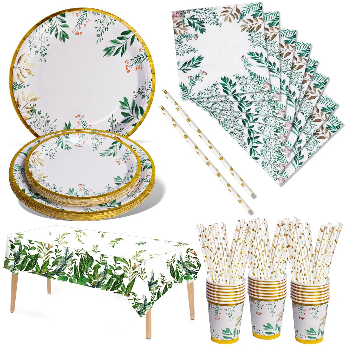 Nkaiso Stoviglie per Feste Verde Salvia 121 Pezzi Piatti Di Carta Verde e Bicchieri, Piatti Per Baby Shower Tazze Tovaglioli, Per Feste Di Compleanno Tea Party Compleanno Matrimoni- 24 Ospiti