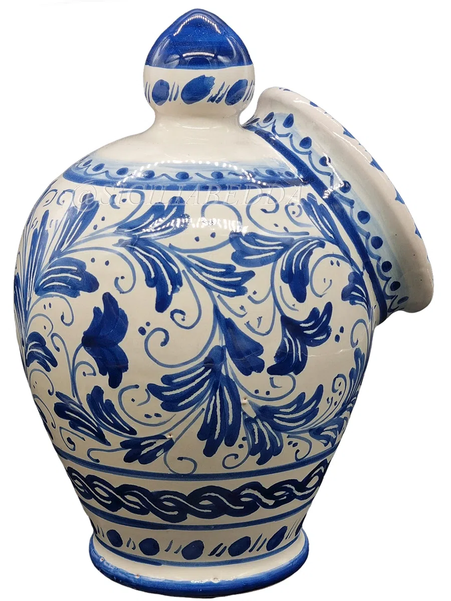 Sicilia Bedda - SALIERA IN CERAMICA SICILIANA - Prodotto Realizzato Interamente a Mano - Altezza 25 Cm (Decoro Blu)