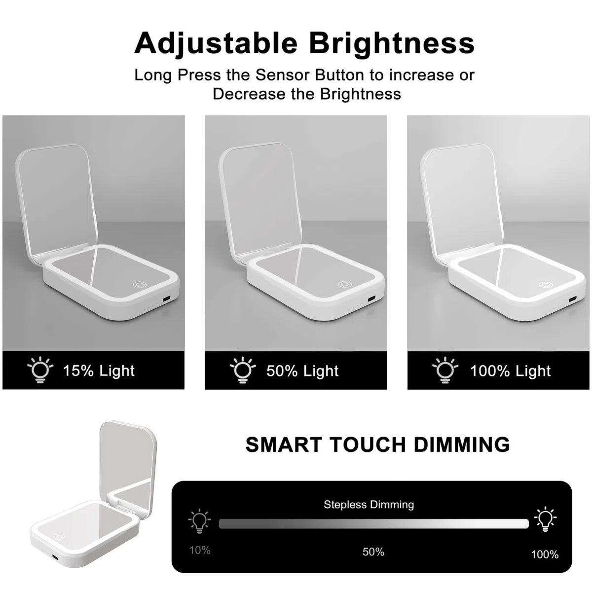 Specchio cosmetico con illuminazione a LED, specchio da trucco senza fili con power bank 5000 mAh, specchio da trucco ricaricabile 2 in 1, portatile per casa e viaggio