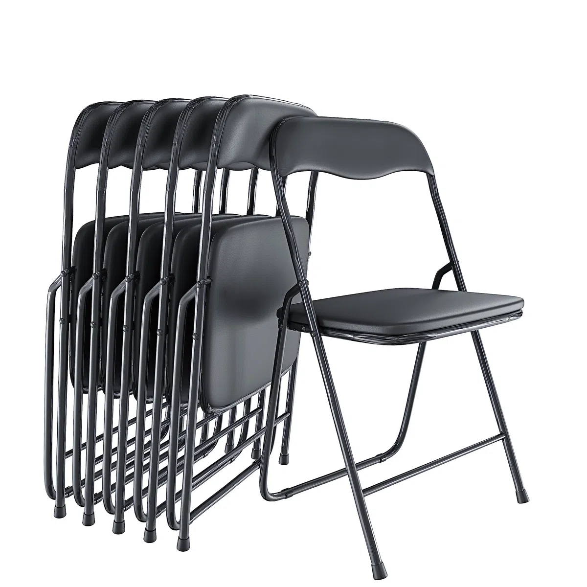 Arreditaly Set da 6 Sedia Pieghevole Slim Opaca in Metallo Sedie Salvaspazio per Ufficio Casa Campeggio Salotto Cucina In Ecopelle con Comoda Seduta Imbottita 78 x 44 x 44 cm (Black)