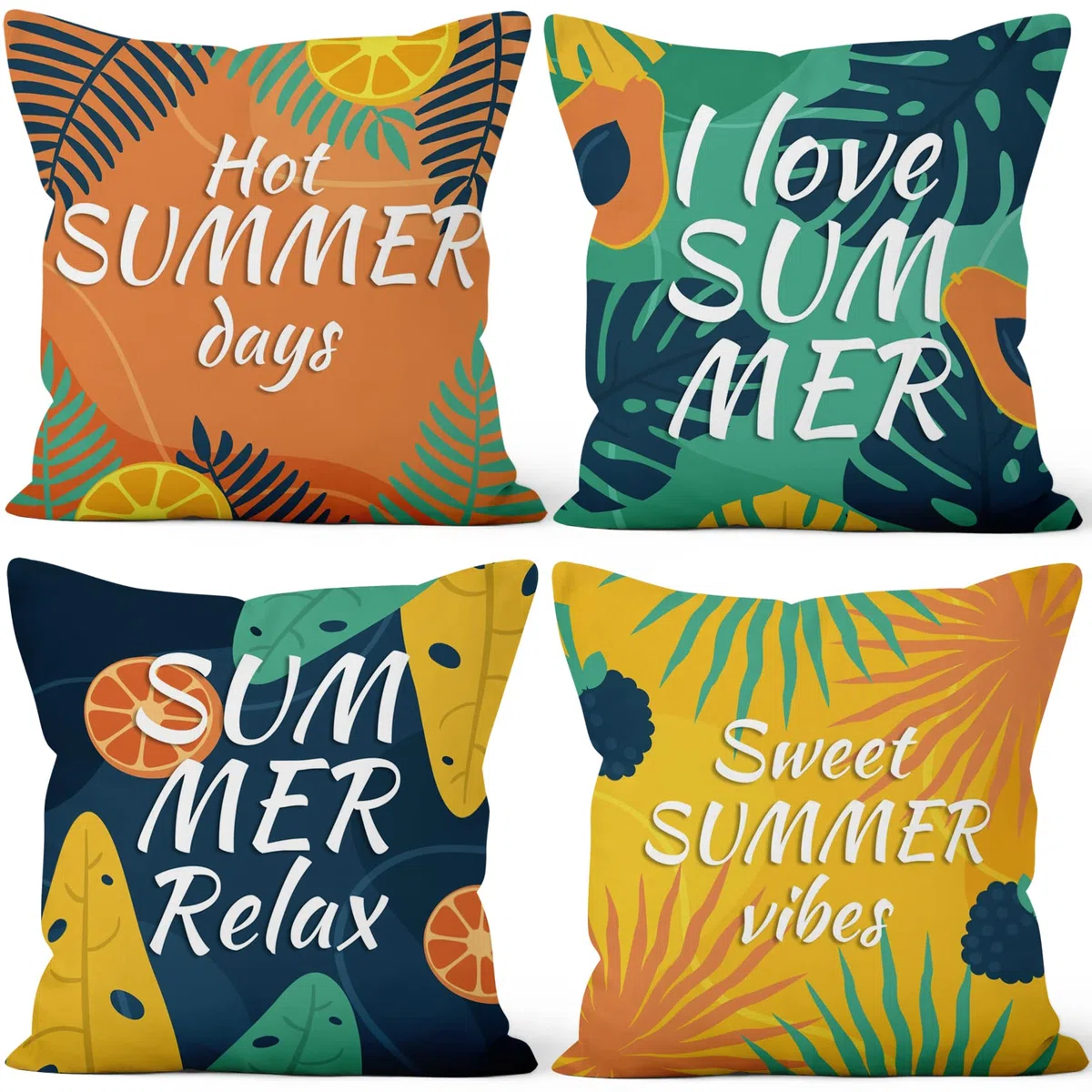 Aoihrraan 50x50cm Set di 4 Federe Cuscini Giornata Estiva Foglie Tropicali Arancia Morbido Peluche Corto Quadrato Copricuscini Divano Casa Decorazioni Agriturismo All'Aperto Terrazza Giardino Divano
