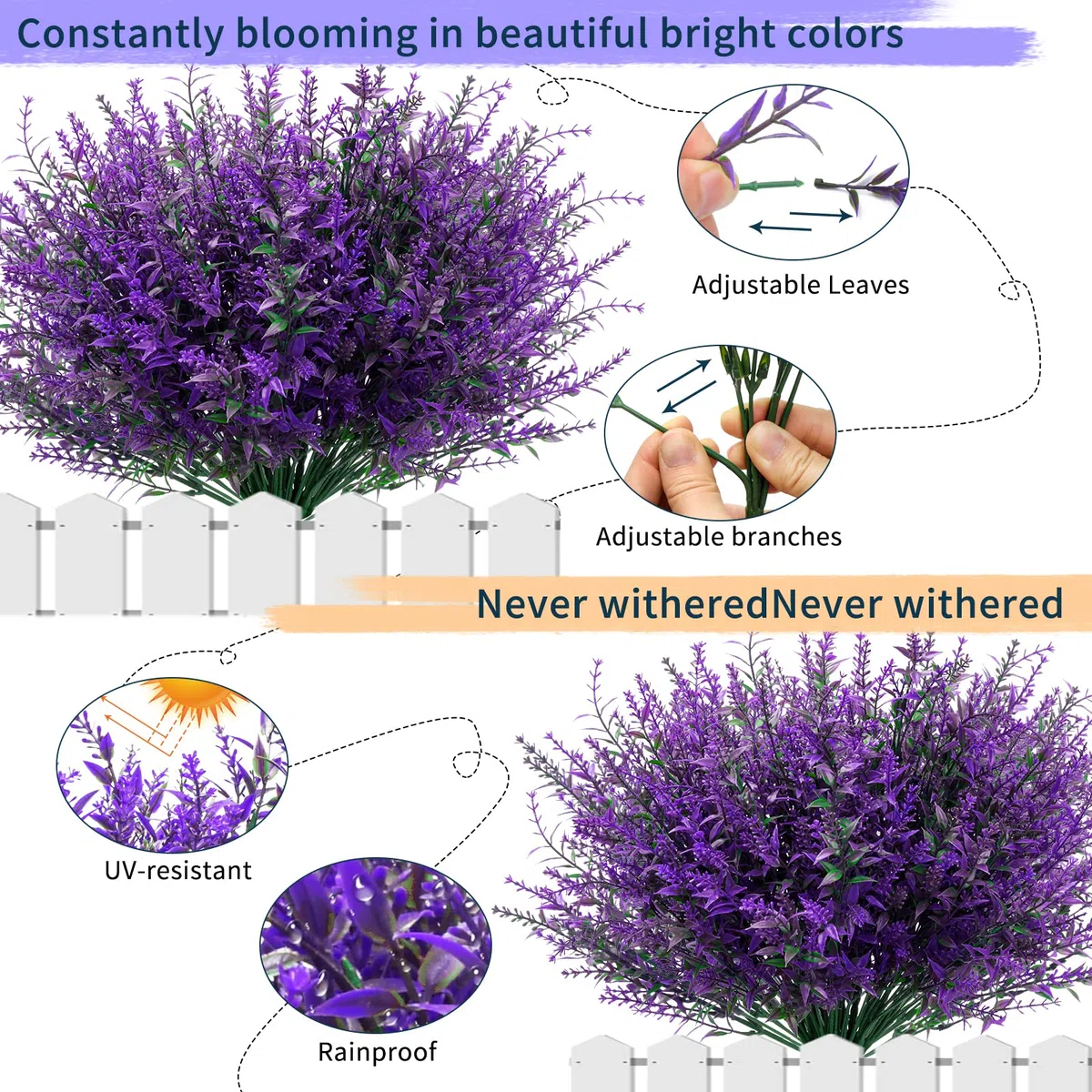 Fiori Artificiali, 12 Mazzi di Fiori di Lavanda Artificiali da Esterno, Piante da Balcone da Giardino Interno Impermeabile UV Protetto Fiori di Plastica, Viola