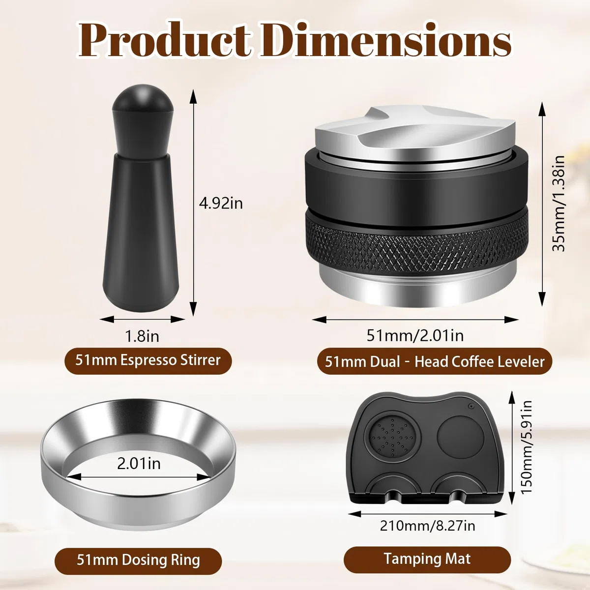 Kit Barista 51mm con Tamper 51mm, Pressino Caffè 51mm, Anello Dosatore, Tool WDT 12 Aghi, Dosatore Caffè per Moka, Distributore Caffè e Tappetino Macchina Caffè in Silicone, Set Accessori Portafiltro
