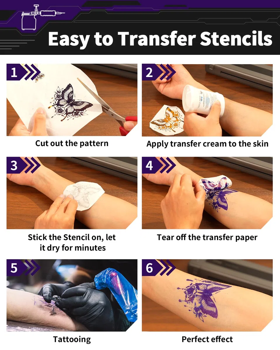 Phomemo Trasferimento Stencil,Tattoo Stencil Paper,100 Fogli Carta per Tatuaggi,Trasferimento di Tatuaggi A4 Tattoo Transfer Papier Compatible with M08F TP81 TP83 TP88 Stampante per Tatuaggi