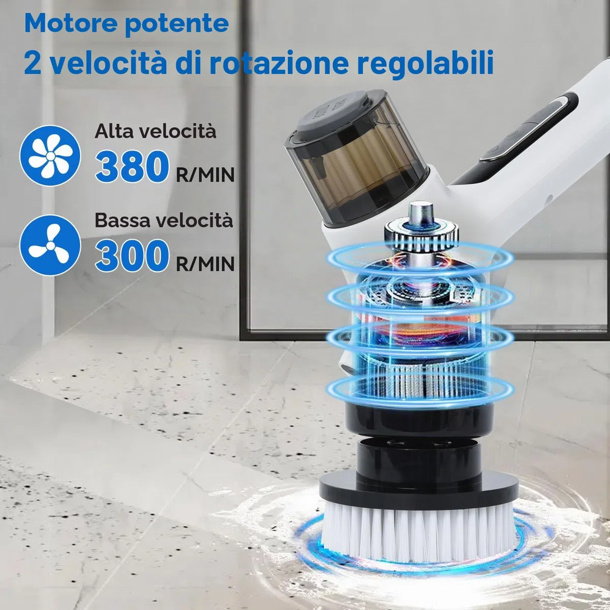 OTraki Spazzola Elettrica Rotante con 7 Teste di Spazzola, Spazzola Rotante Pulizia Elettronica con Maniglia Regolabile, 2 Velocità Spazzola Rotante Pulizia Casa Protezione IPX7 per Bagno, Auto, Ecc