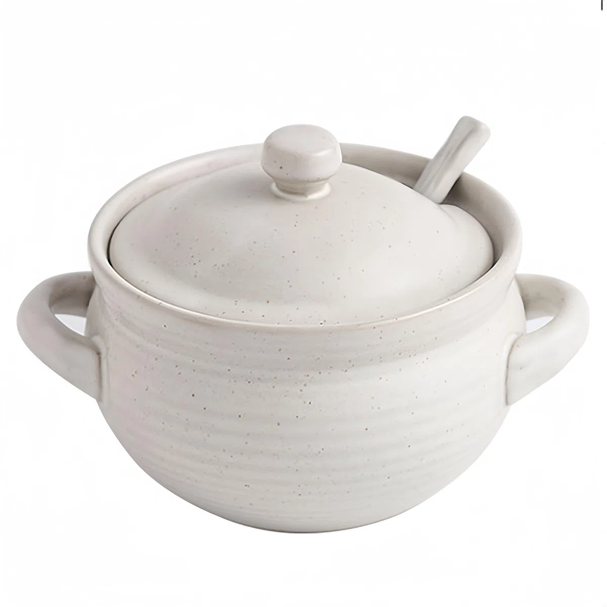BL-SP-002 - Ciotole per zuppa di cipolle francesi con coperchio, adatte al forno a microonde, con cucchiaio, 400 ml, colore: bianco
