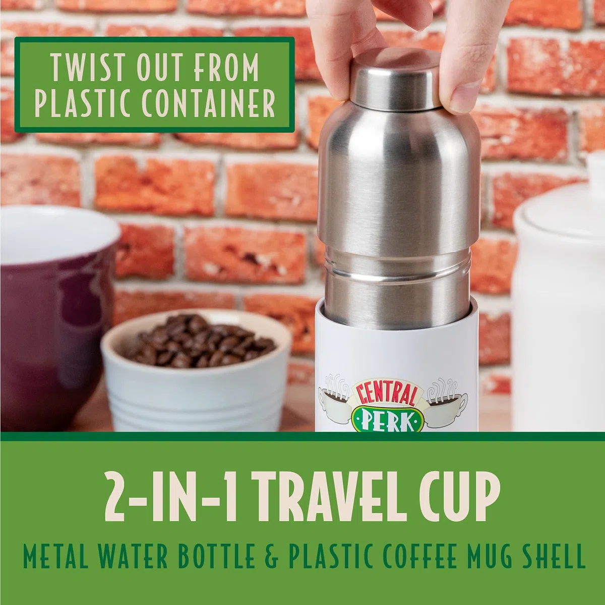 Paladone Central Perk Combo Cup - Travel Coffee Mug and Metal Water Bottle