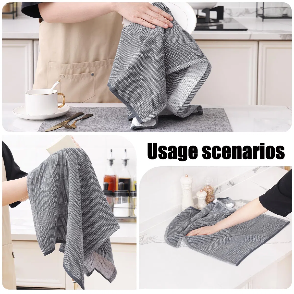 Homaxy Asciugamani da cucina di alta qualità (45,7 x 71,1 cm, confezione da 6), asciugamani da cucina grandi in cotone, piatti e in spugna, set di strofinacci altamente assorbenti da 380 g/m², con