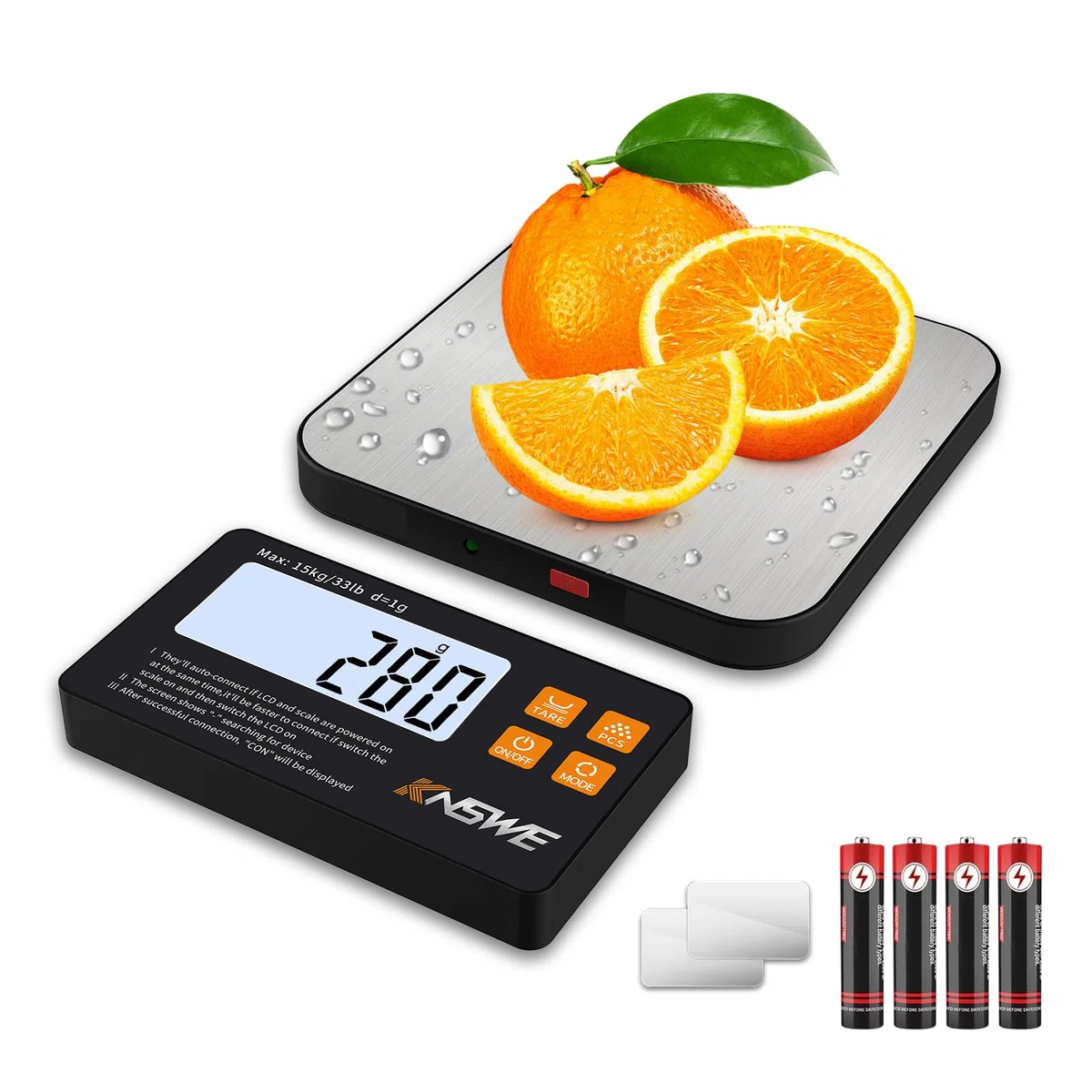 Bilancia da Cucina Divisa 15kg/1g Bilancia professionale per alimenti Collegata con display LCD separato Bilancia Alimenti con 7 unità Funzione tara Adatto a Casa cibo pasticceria