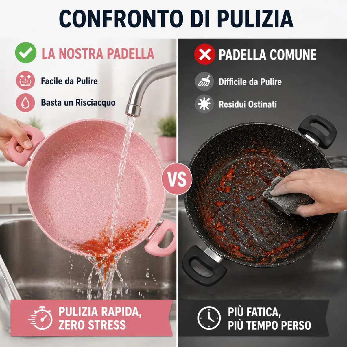VKZ Set Pentole e Padelle 3 Pezzi, 3 Padelle Antiaderenti con 3 Coperchi in Vetro + 1 Utensili da Cucina, Rivestimento Antiaderente, Manici Ergonomici, Adatte a Gas e Induzione(rosa)