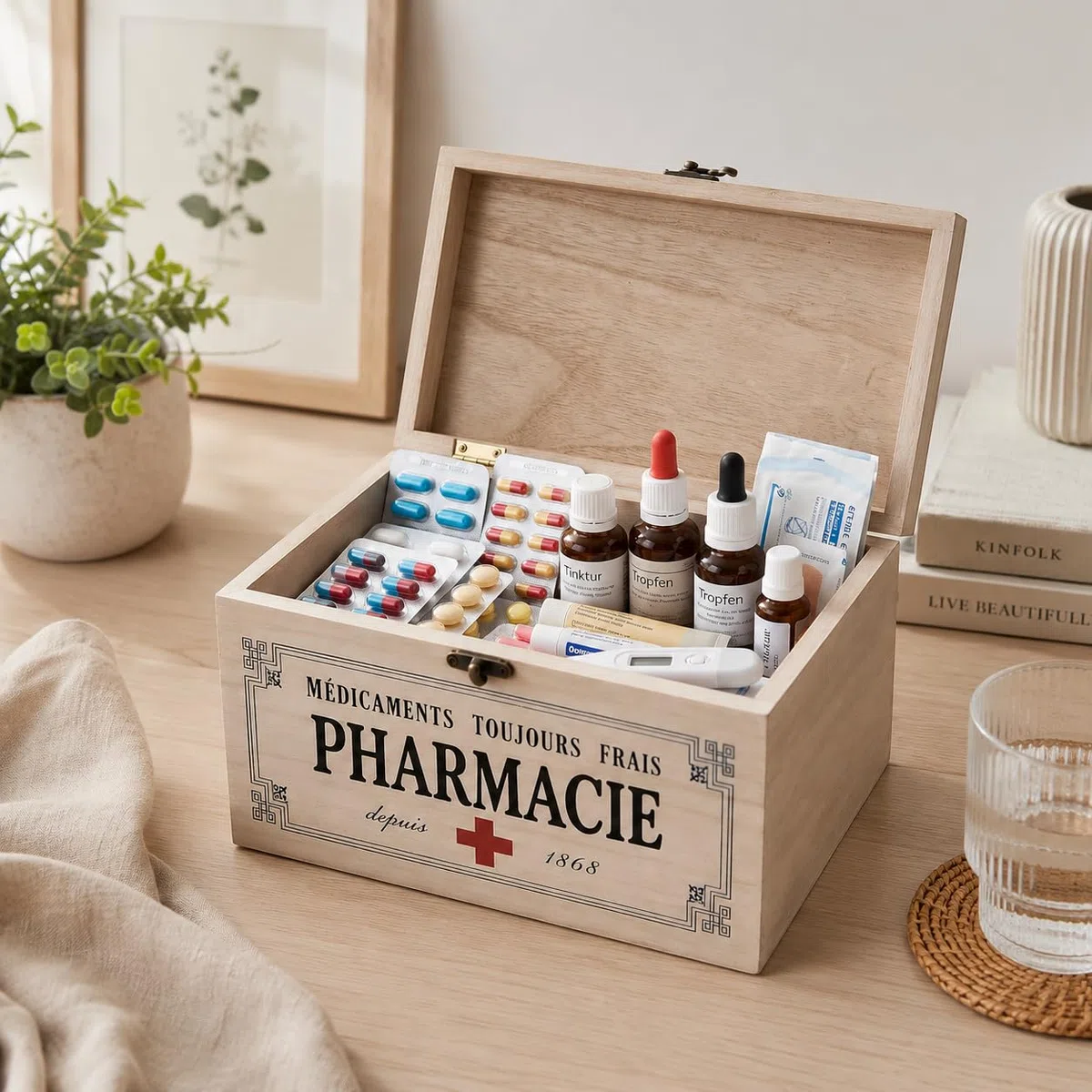 khevga - Scatola portaoggetti con Coperchio, in Legno, (23 x 13 x 13 cm)